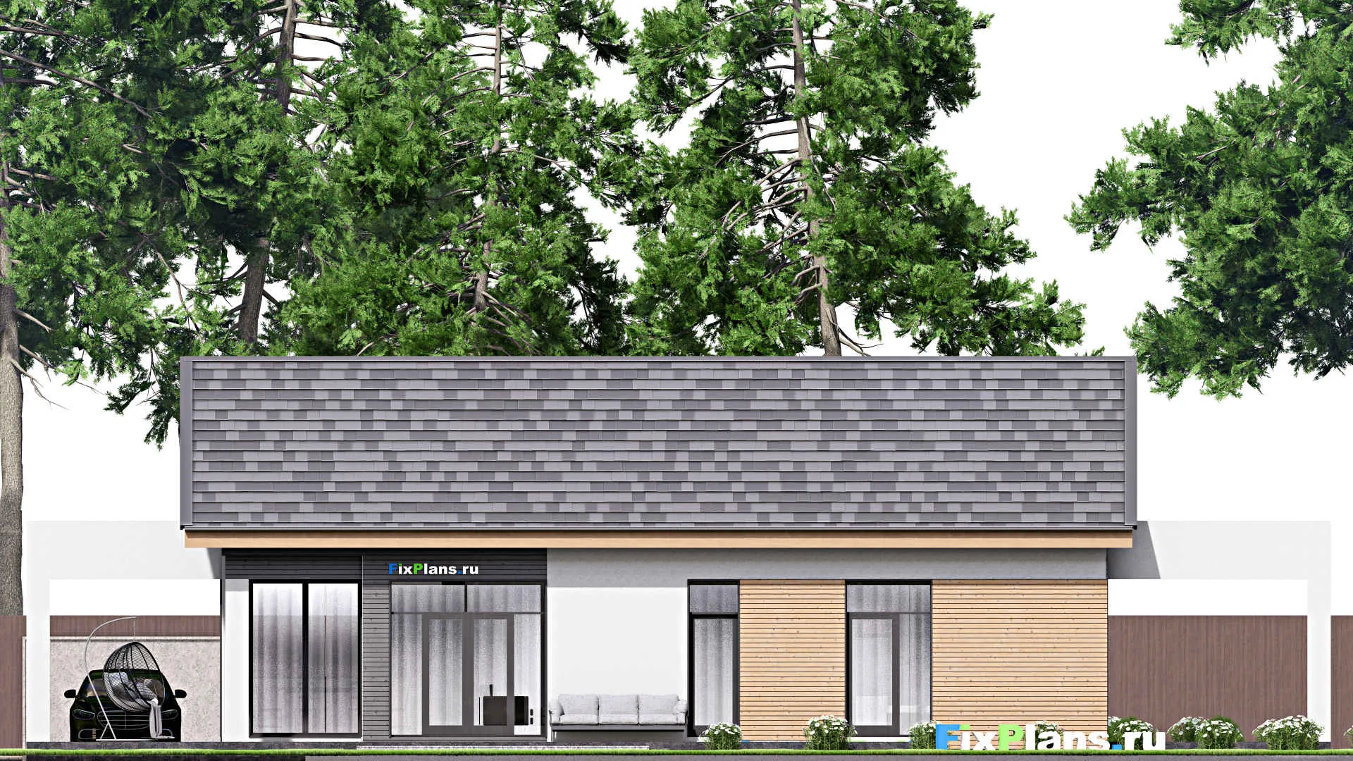 F-16235 - Проект одноэтажного дома 13 на 23, площадью 210 м² с террасой и 3 спальнями