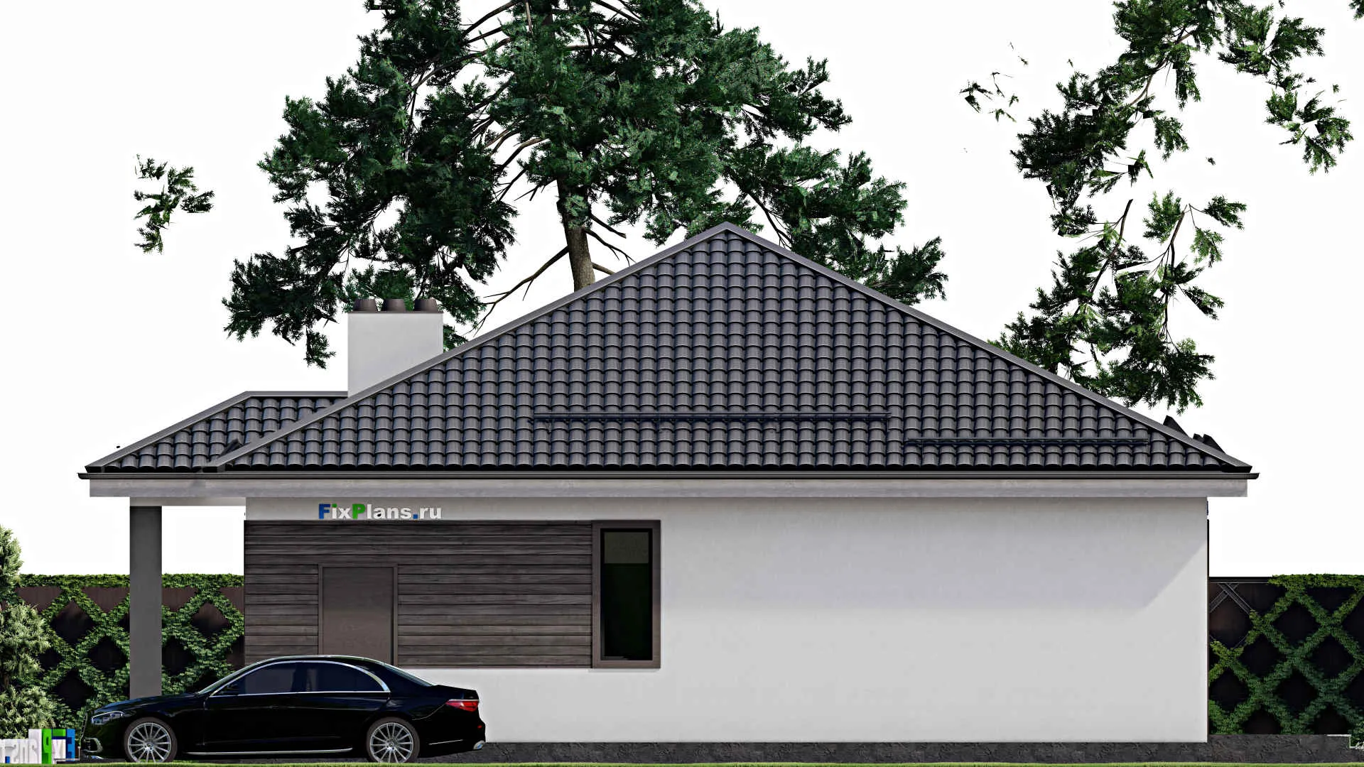 F-4004 - План одноэтажного дома 12 на 16, площадью 160 м² с террасой и 5 спальнями