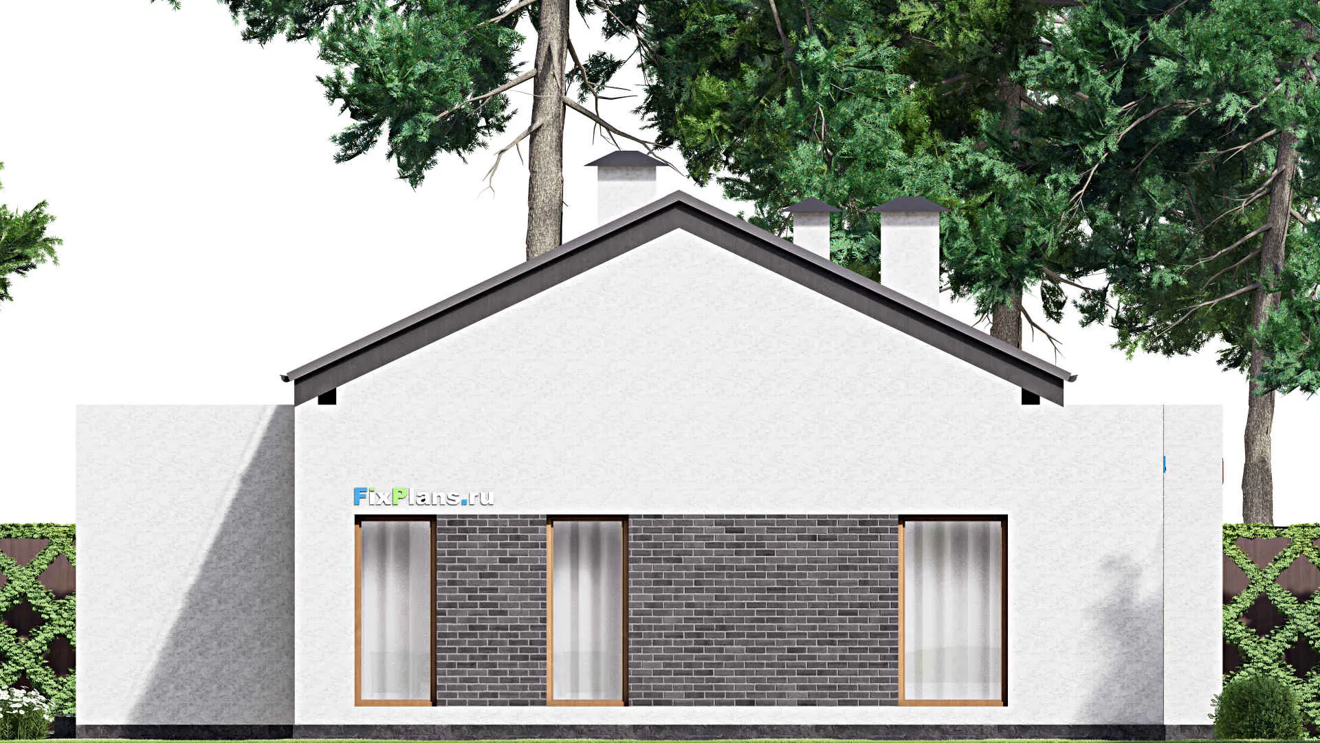 F-16037 - Проект одноэтажного дома 13 на 13, площадью 130 м² с террасой и 2 спальнями