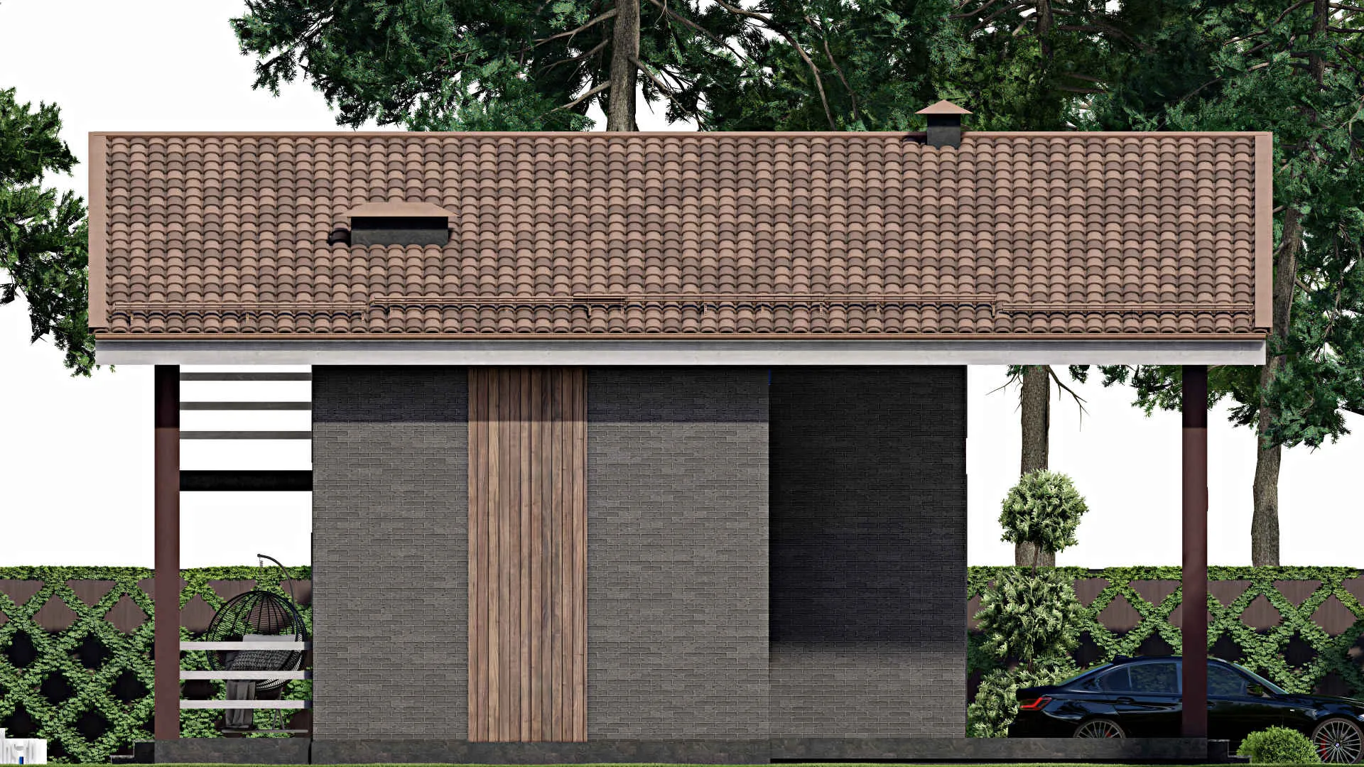 F-8405 - Планы дома с мансардой 13 на 13, площадью 190 м² с террасой, балконом, баней и 2 спальнями