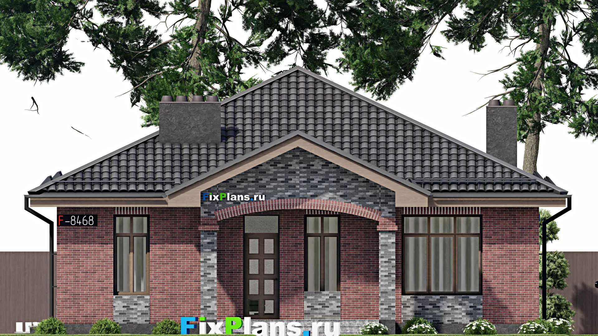 F-8468 - План одноэтажного дома 12 на 16, площадью 140 м² с террасой, баней и 2 спальнями