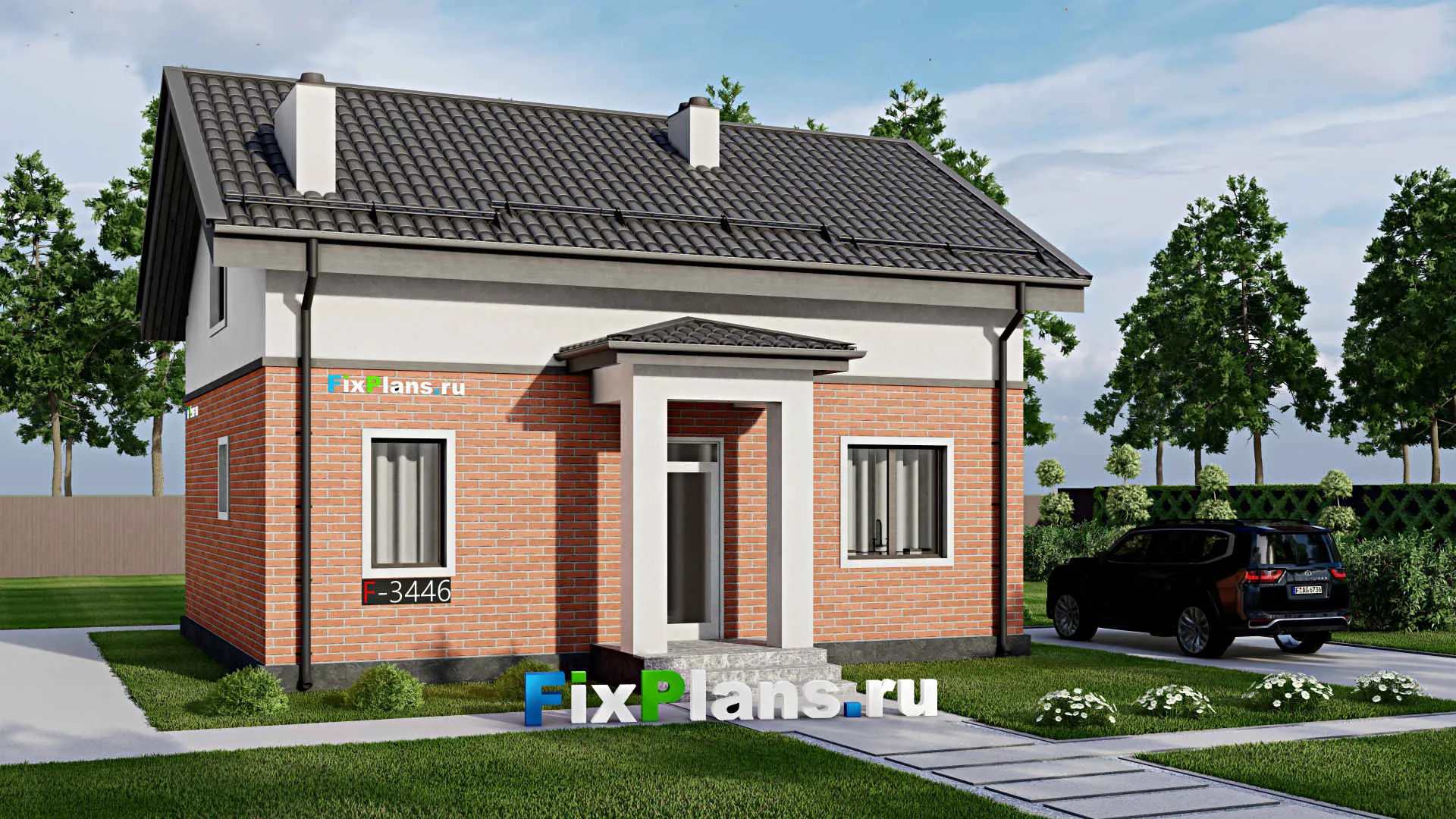 F-3446 - Проект дома с мансардой 9 на 10, площадью 130 м² с террасой и 3 спальнями