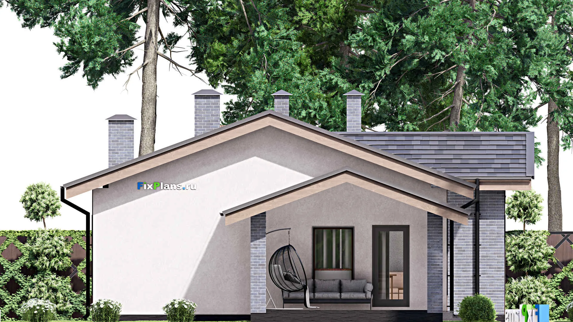 F-12923 - Проект одноэтажного дома 11 на 23, площадью 170 м² с террасой и 3 спальнями