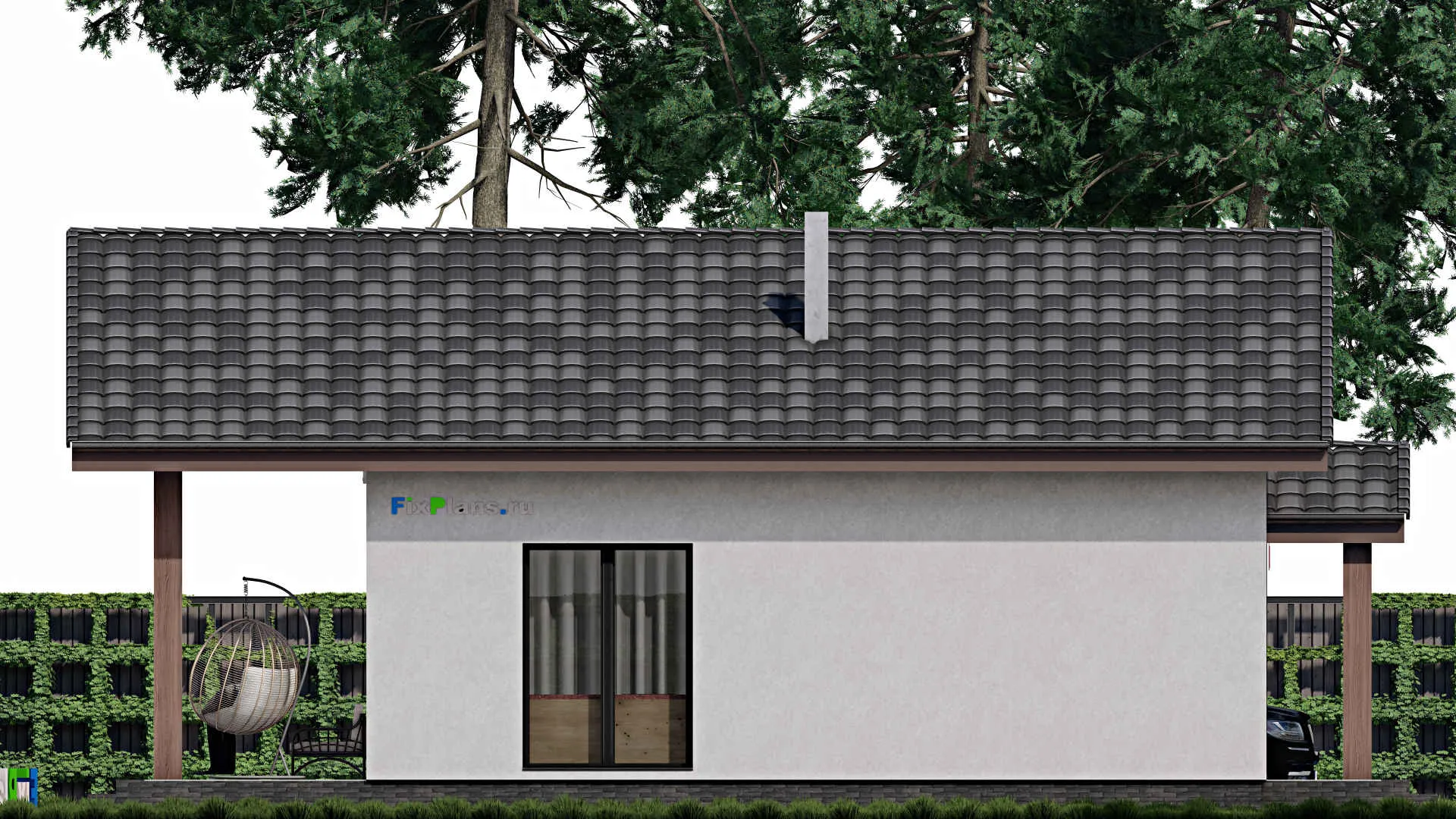 F-1016 - Проект одноэтажного дома 9 на 10, площадью 90 м² с террасой и 1 спальнями