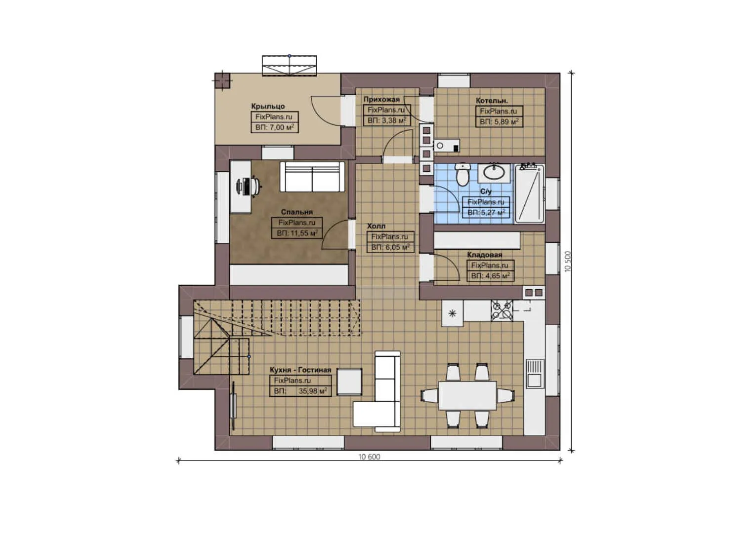 F-1754 - Планы двухэтажного дома 11 на 11, площадью 150 м² с балконом и 4 спальнями