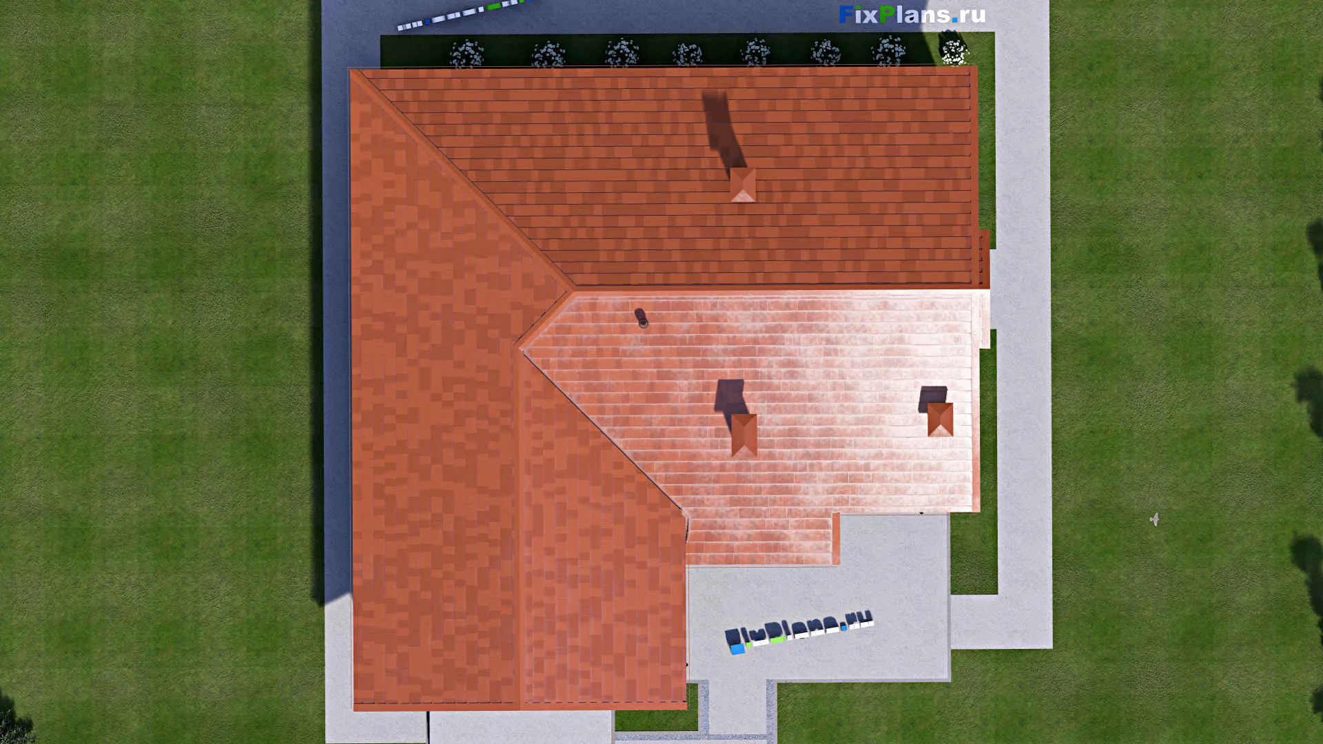 F-15263 - План одноэтажного дома 16 на 17, площадью 180 м² с гаражом на 2 машины и 3 спальнями