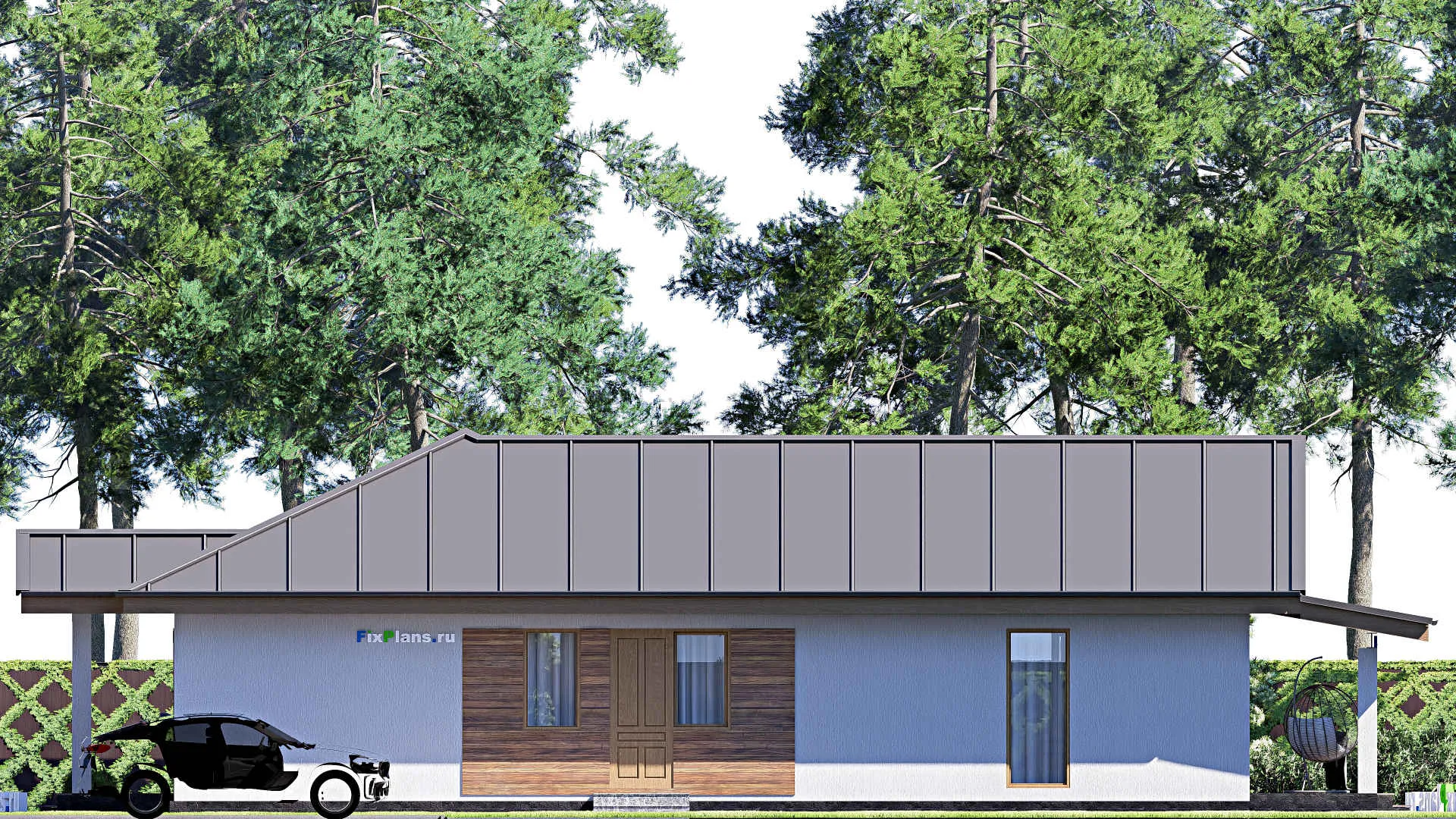 F-19259 - Проект одноэтажного дома 16 на 21, площадью 260 м² с террасой, баней и 4 спальнями