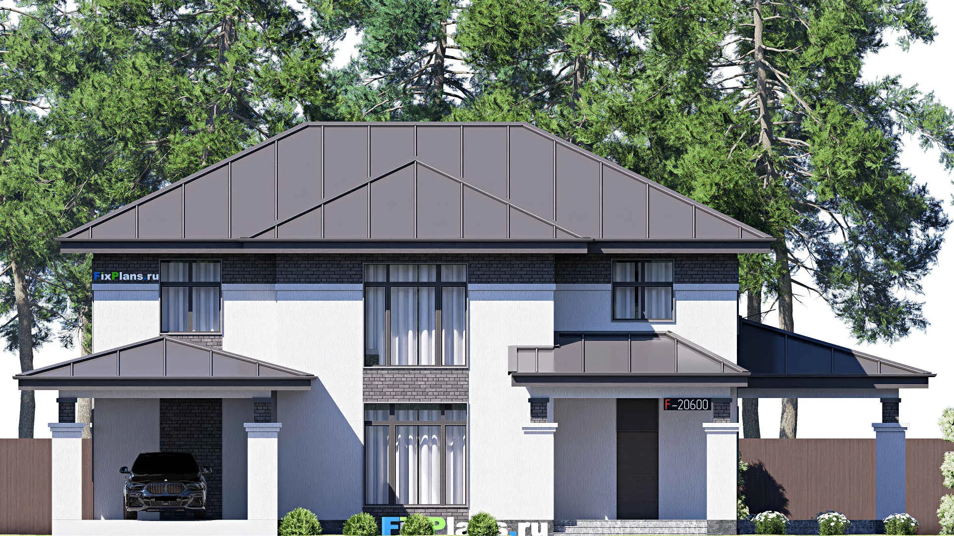 F-20600 - Проект двухэтажного дома 21 на 22, площадью 350 м² с террасой и 4 спальнями
