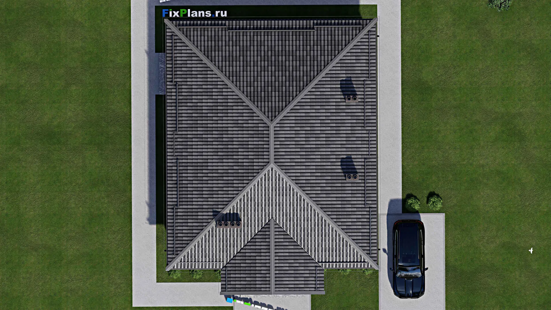 F-8468 - План одноэтажного дома 12 на 16, площадью 140 м² с террасой, баней и 2 спальнями