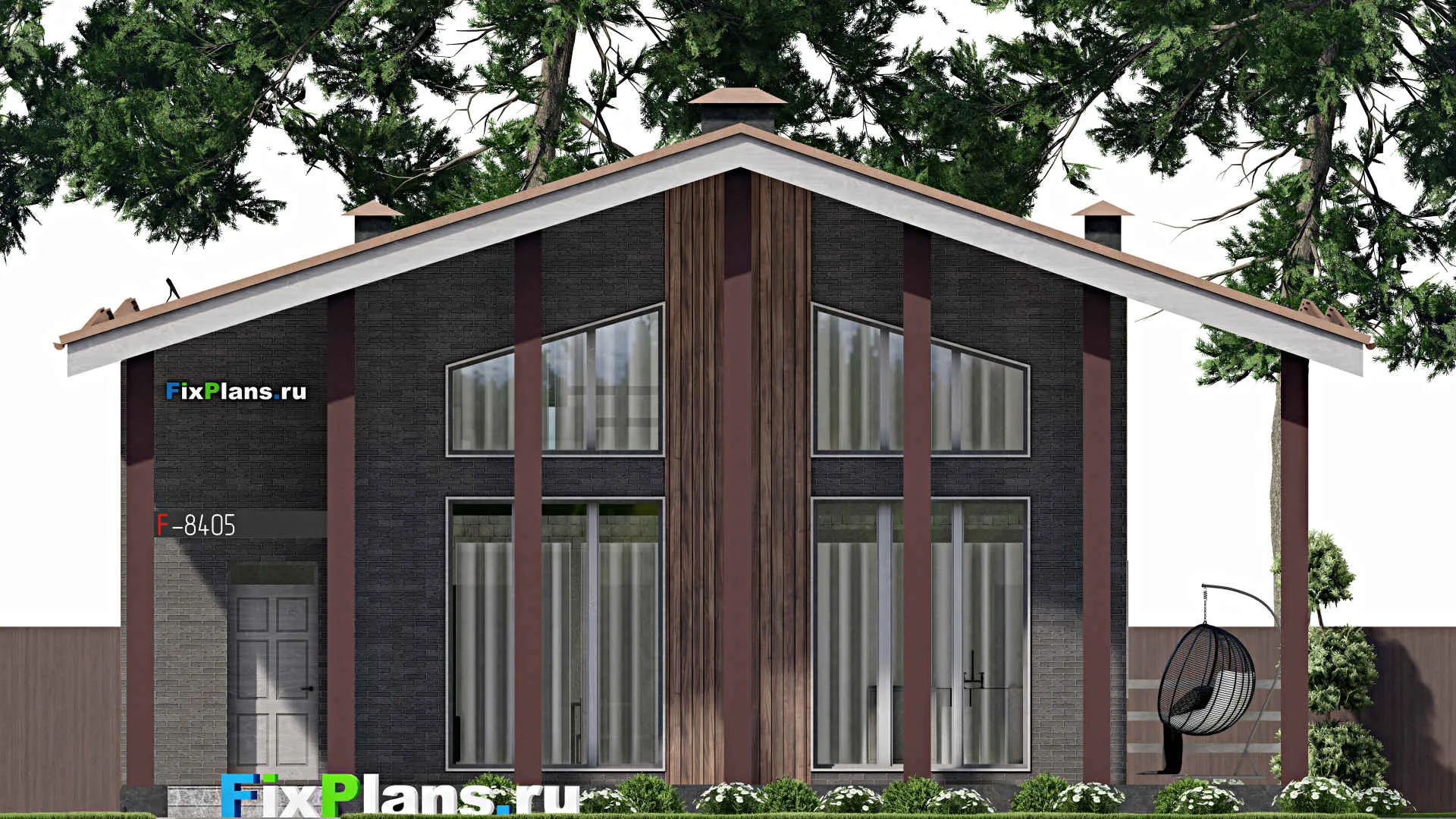 F-8405 - Планы дома с мансардой 13 на 13, площадью 190 м² с террасой, балконом, баней и 2 спальнями