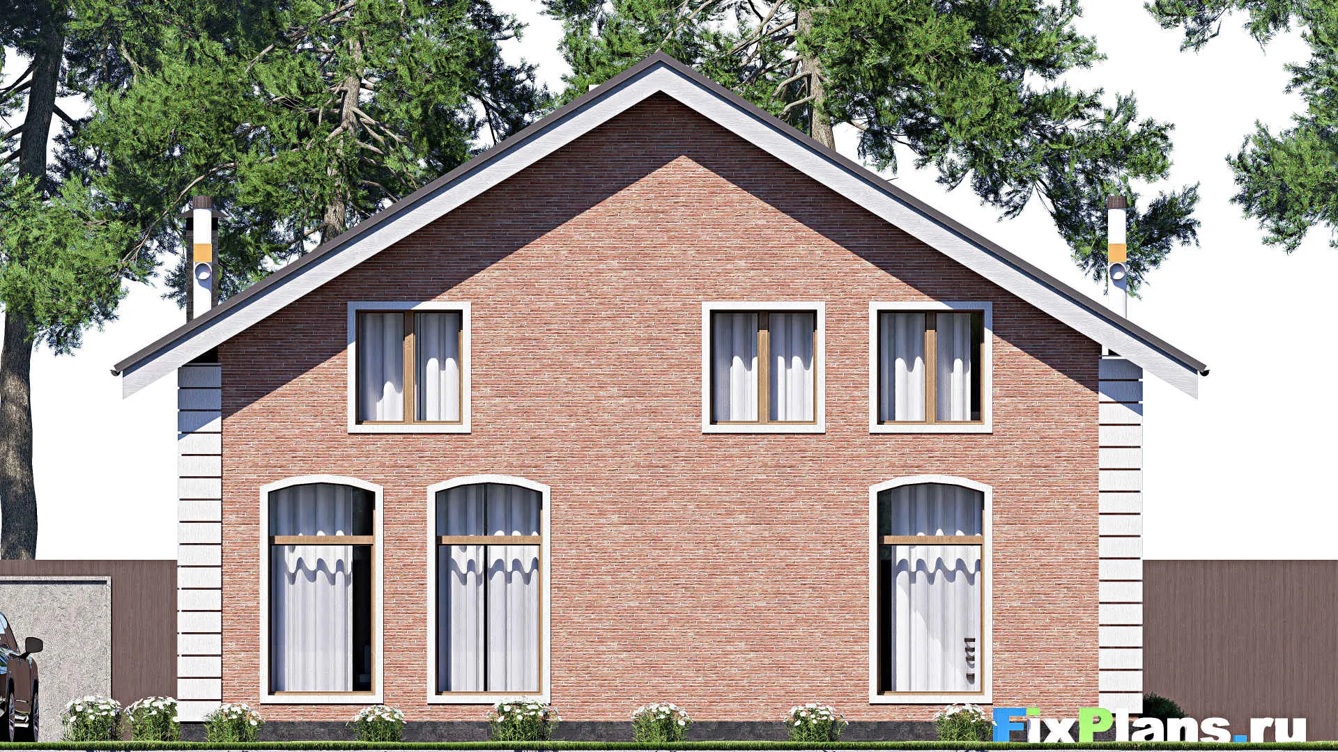 F-19592 - Проект дома с мансардой 13 на 13, площадью 200 м² с балконом и 3 спальнями