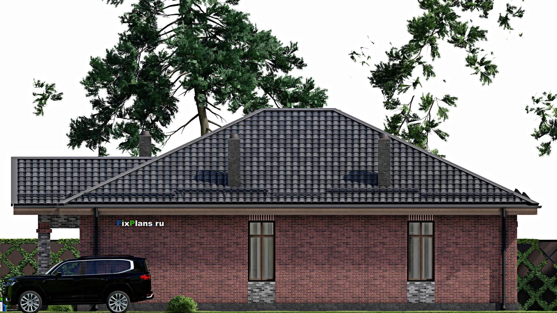 F-8468 - План одноэтажного дома 12 на 16, площадью 140 м² с террасой, баней и 2 спальнями