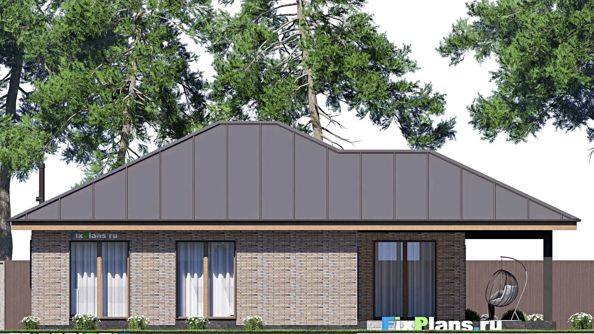 F-19637 - Проект одноэтажного дома 14 на 18, площадью 180 м² с террасой и 3 спальнями