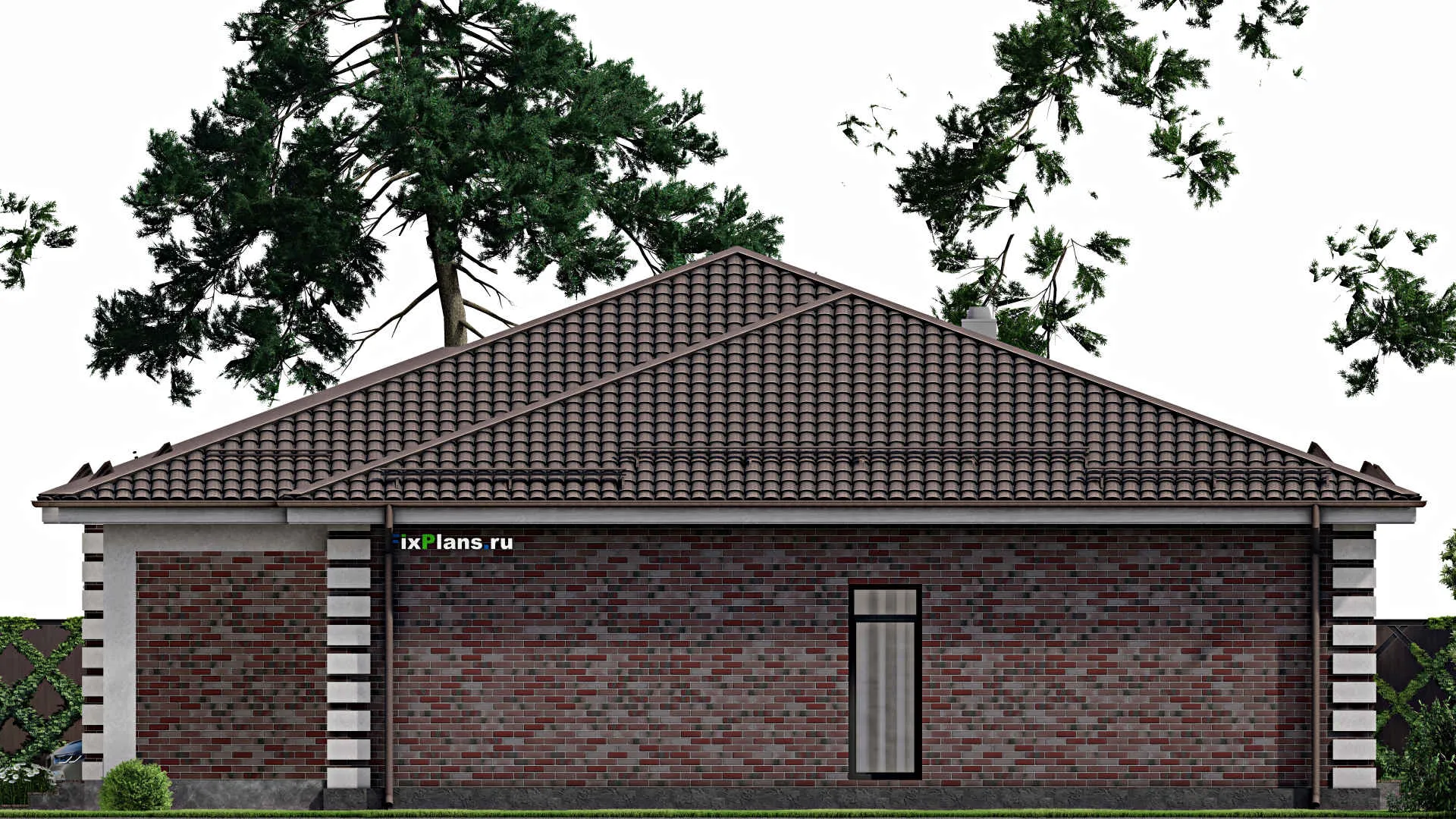 F-2384 - Проект одноэтажного дома 16 на 20, площадью 250 м² с террасой, гаражом на 2 машины и 3 спальнями