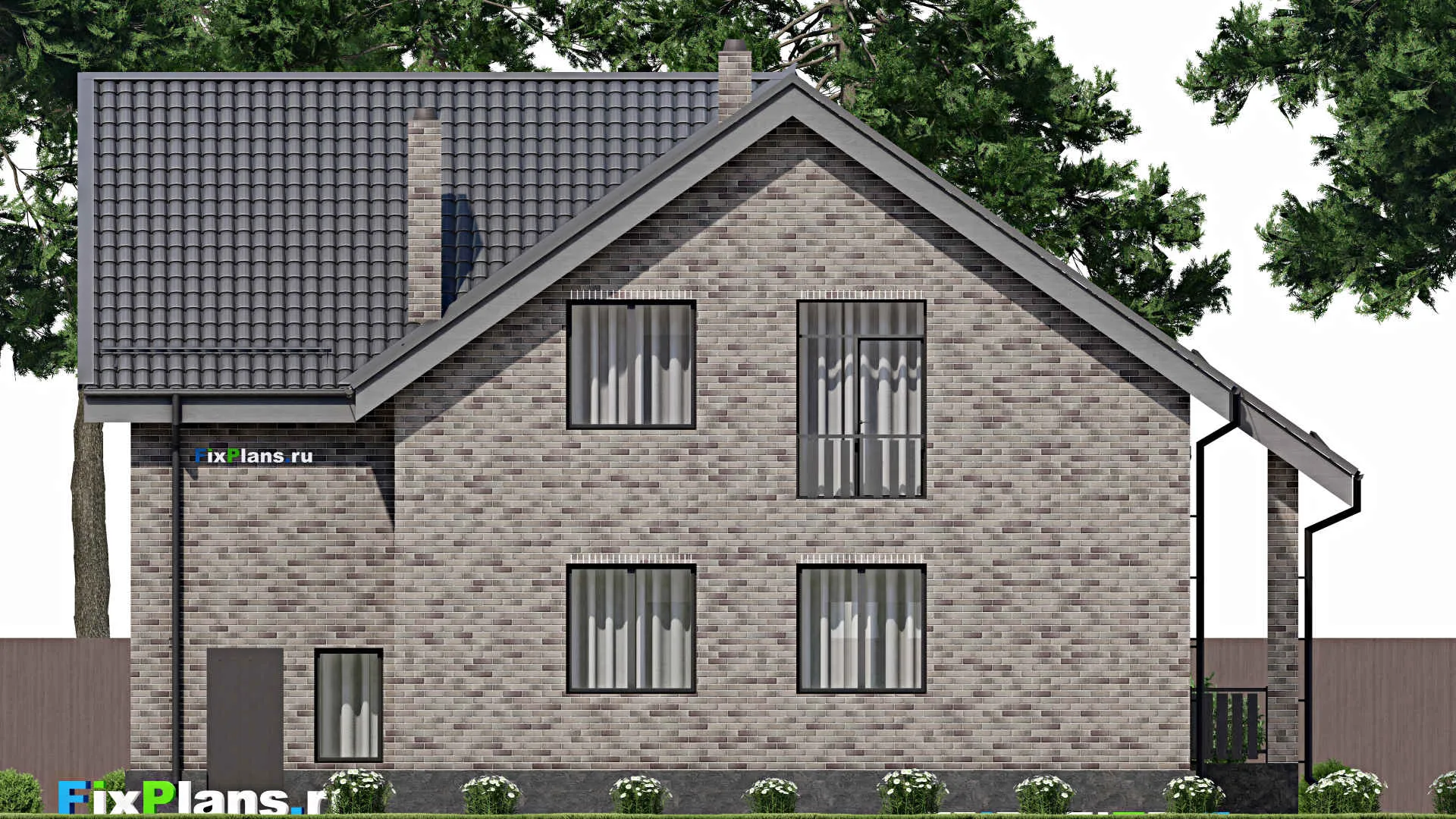 F-3293 - Проект дома с мансардой 13 на 14, площадью 250 м² с террасой, балконом, гаражом на 1 машину, спортзалом и 4 спальнями