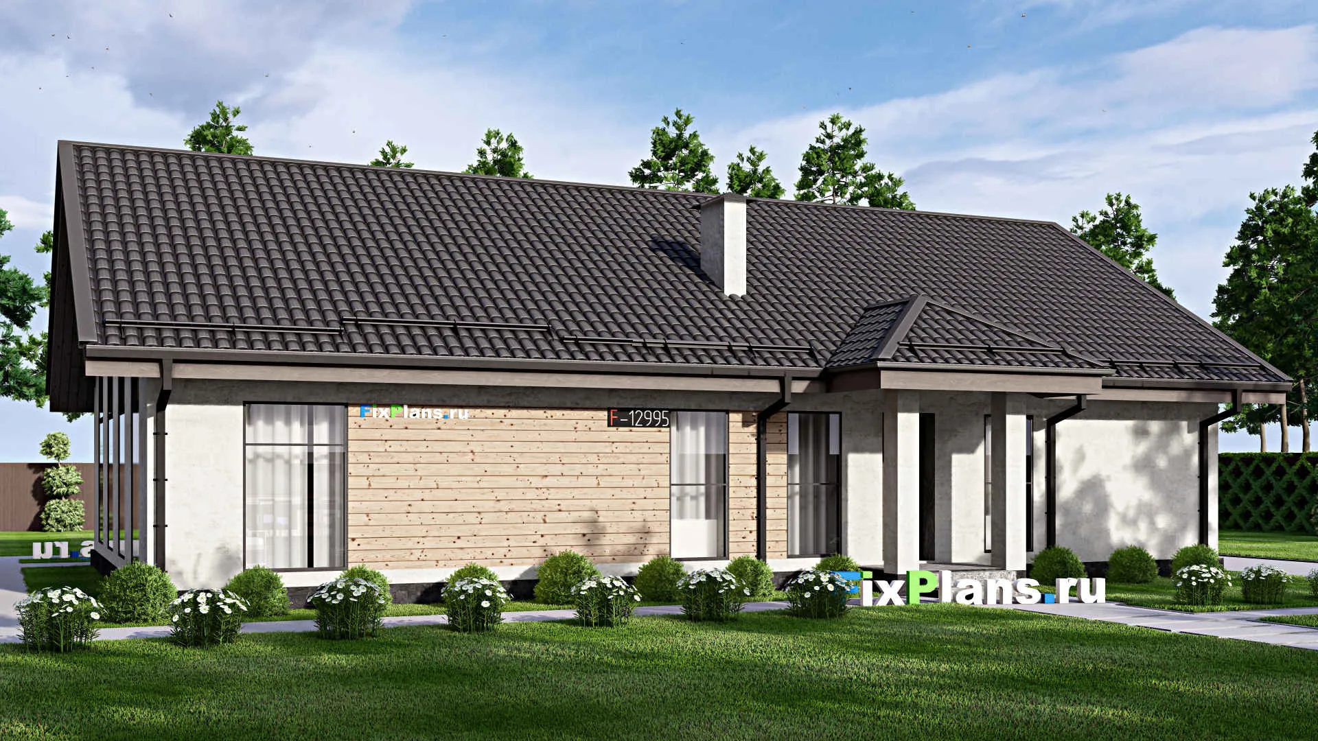 F-12995 - Проект одноэтажного дома 13 на 19, площадью 180 м² с 4 спальнями