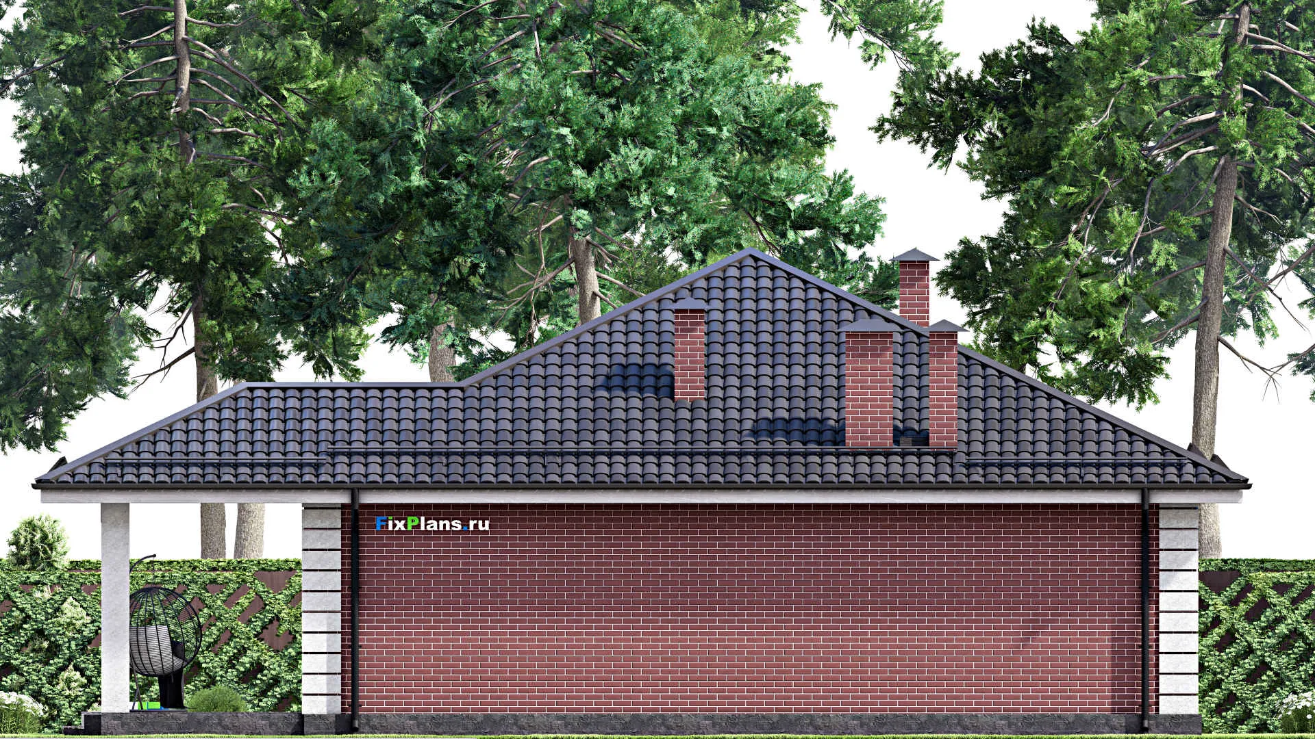 F-15758 - Проект бани 14 на 15, площадью 130 м² с комнатой отдыха, терассой и санузлом