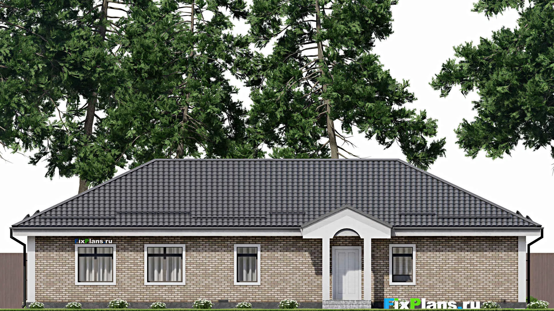 F-5003 - План одноэтажного дома 15 на 21, площадью 210 м² с гаражом на 2 машины и 2 спальнями