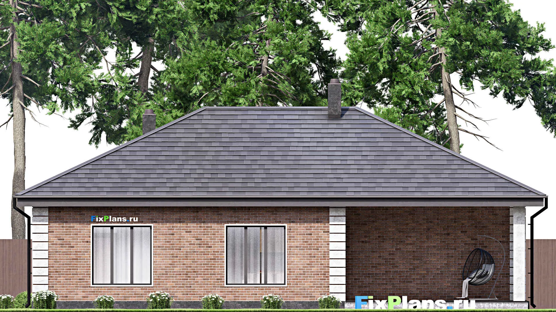 F-14525 - Проект одноэтажного дома 13 на 17, площадью 150 м² с террасой, гаражом на 2 машины и 2 спальнями