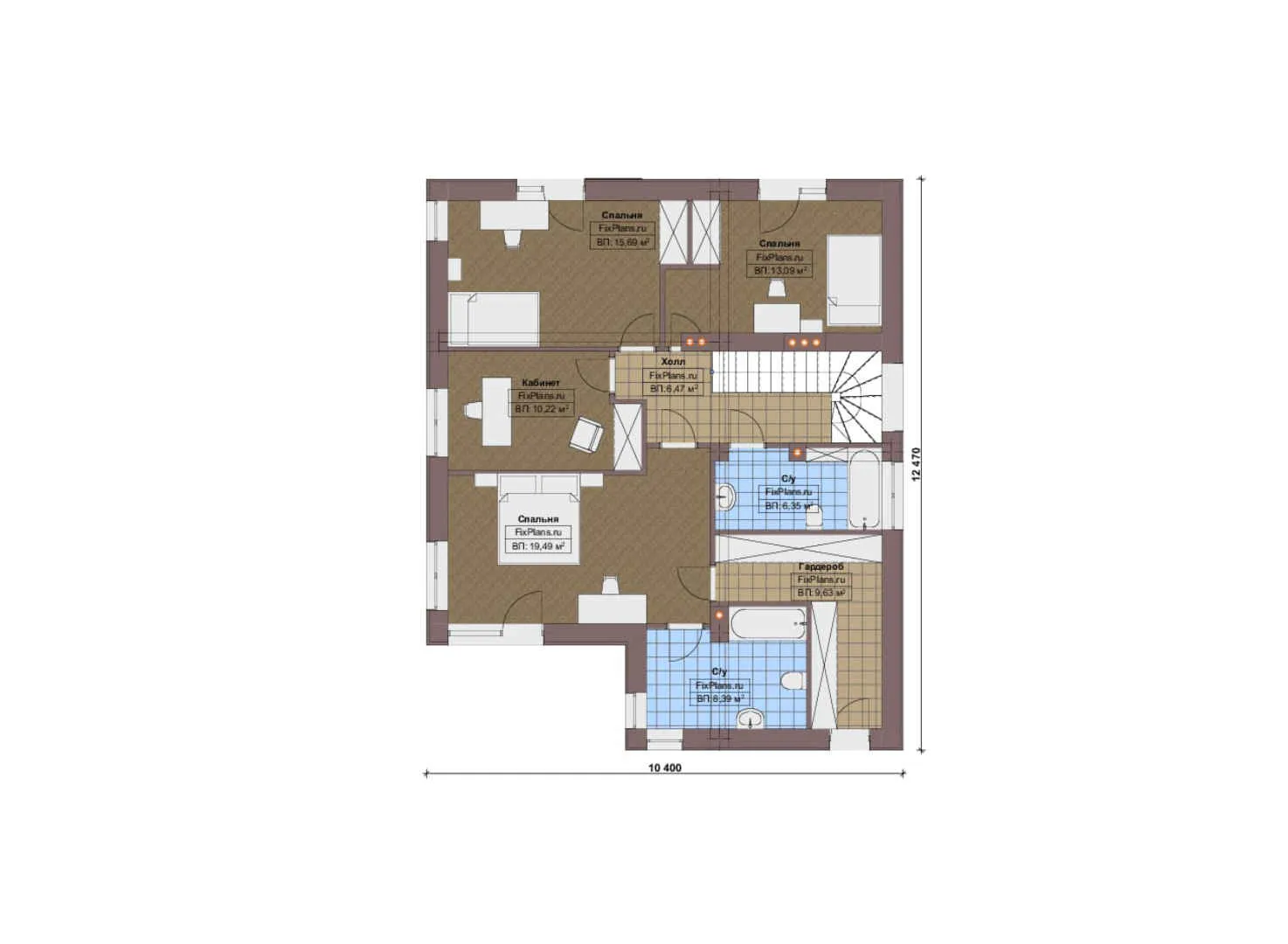 F-15929 - Планы двухэтажного дома 11 на 16, площадью 210 м² с террасой, гаражом на 1 машину и 3 спальнями