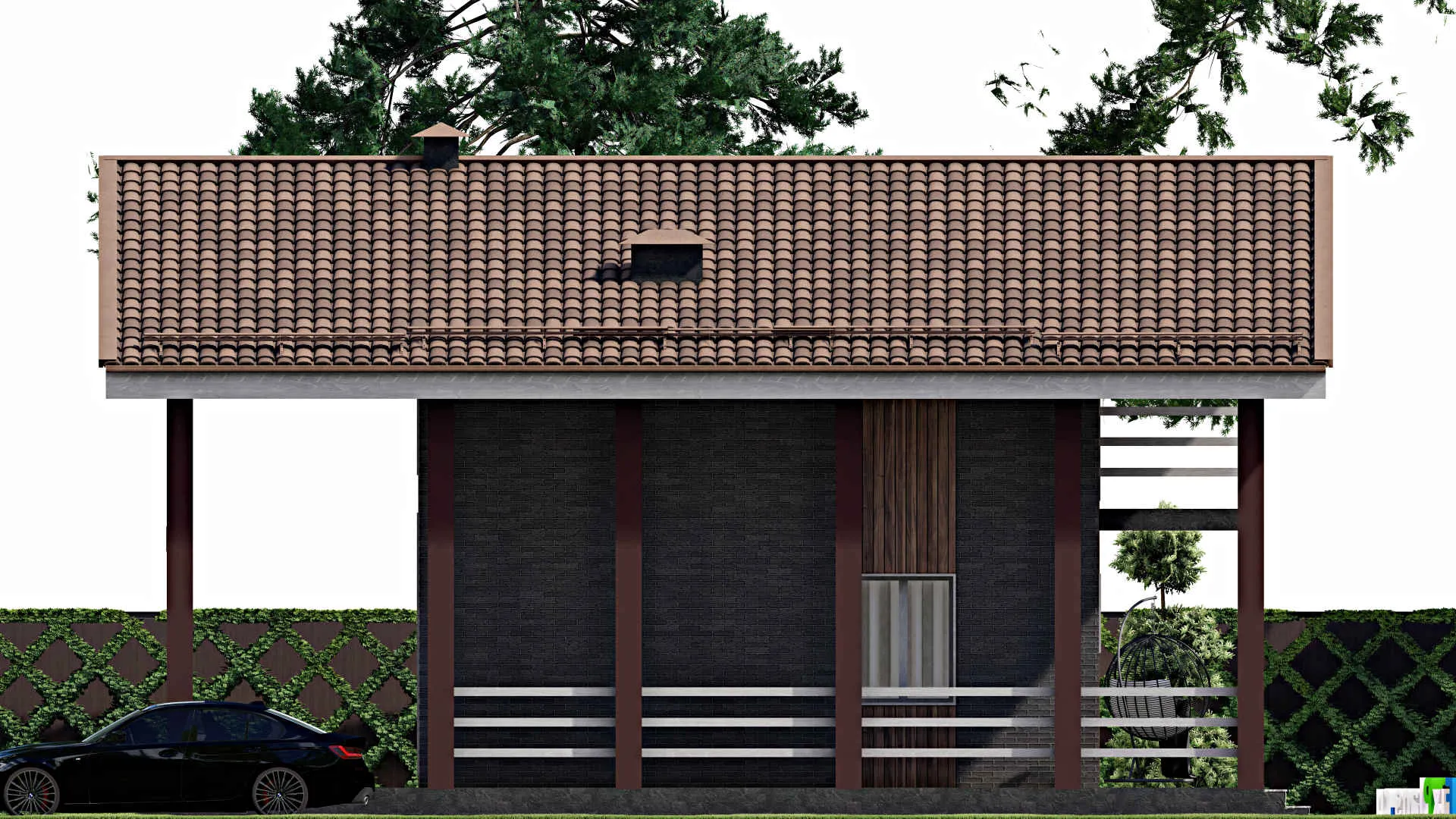 F-8405 - Планы дома с мансардой 13 на 13, площадью 190 м² с террасой, балконом, баней и 2 спальнями