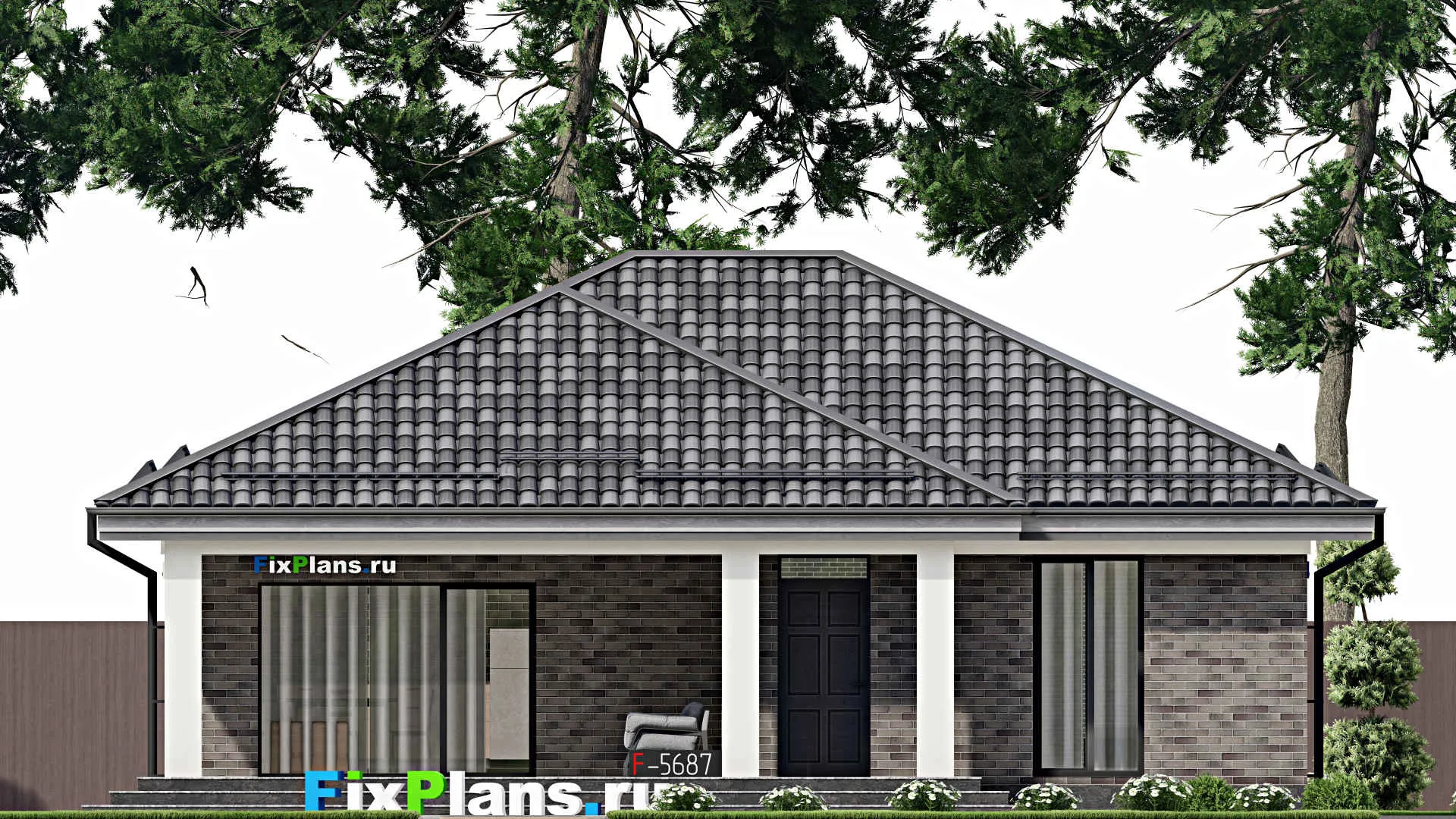 F-5687 - Проект одноэтажного дома 11 на 13, площадью 120 м² с 3 спальнями