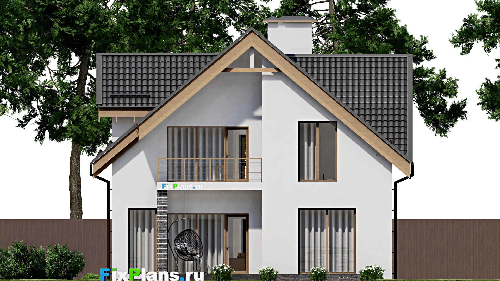 F-2924 - Проект дома с мансардой 11 на 19, площадью 240 м² с террасой, балконом, гаражом на 1 машину и 3 спальнями