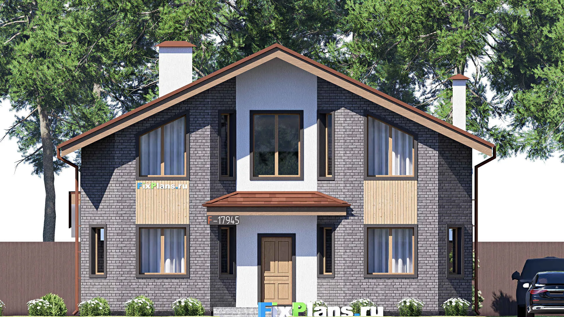 F-17945 - Проект дома с мансардой 12 на 18, площадью 220 м² с террасой и 5 спальнями