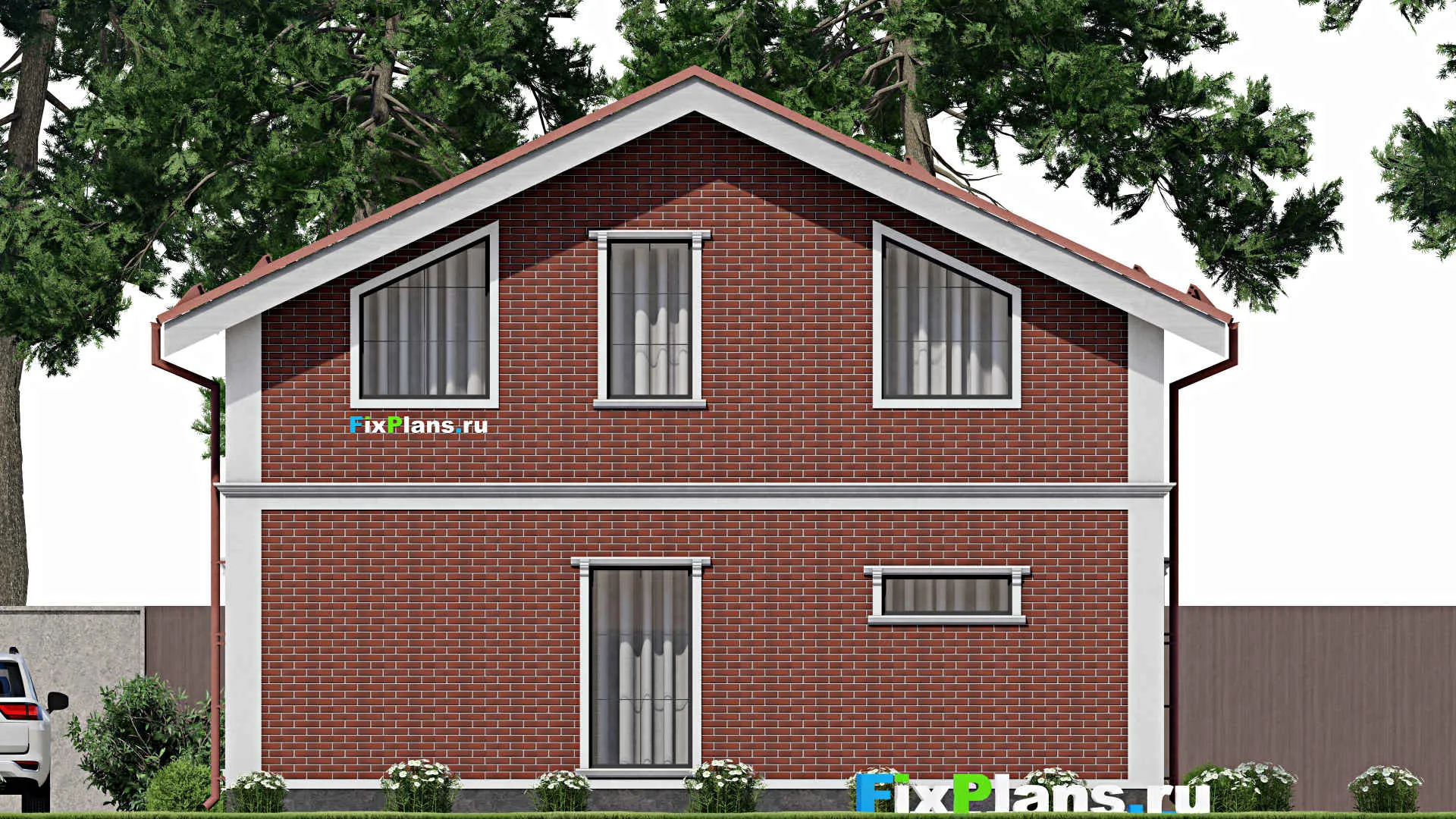 F-2843 - Планы дома с мансардой 8 на 11, площадью 120 м² с балконом и 3 спальнями