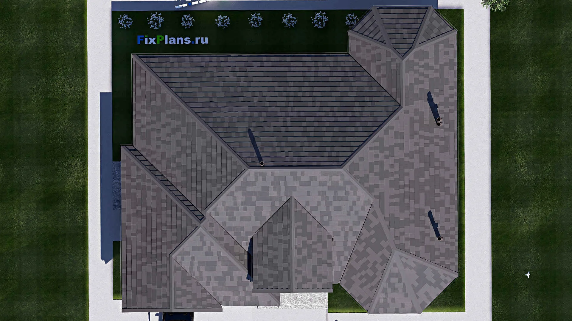 F-20168 - Проект одноэтажного дома 16 на 19, площадью 200 м² с гаражом на 2 машины и 3 спальнями