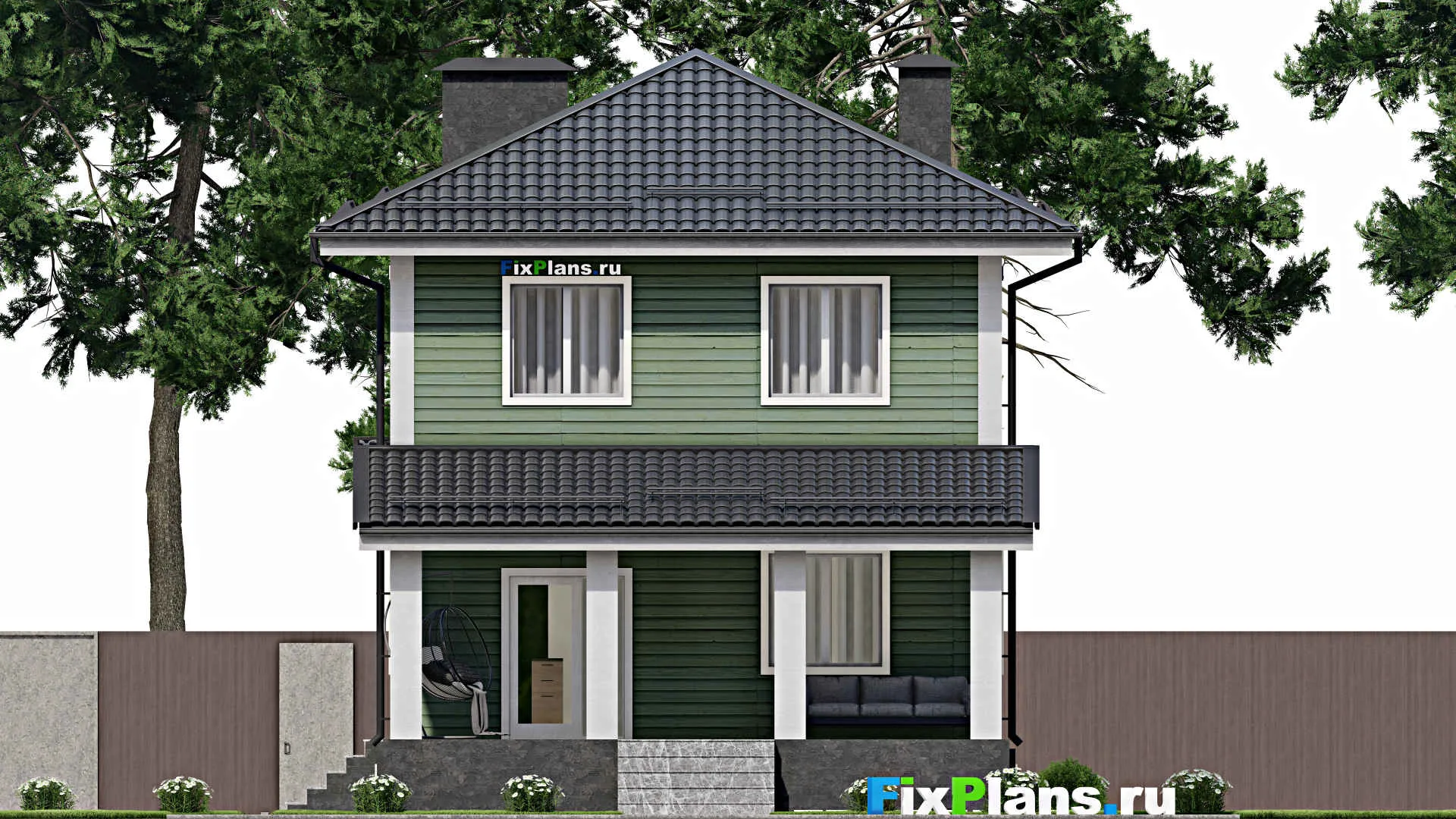 F-5336 - Планы двухэтажного дома 8 на 12, площадью 210 м² с террасой, цокольным этажом и 3 спальнями