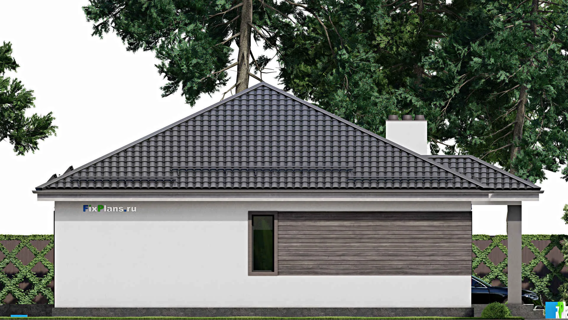 F-4004 - План одноэтажного дома 12 на 16, площадью 160 м² с террасой и 5 спальнями