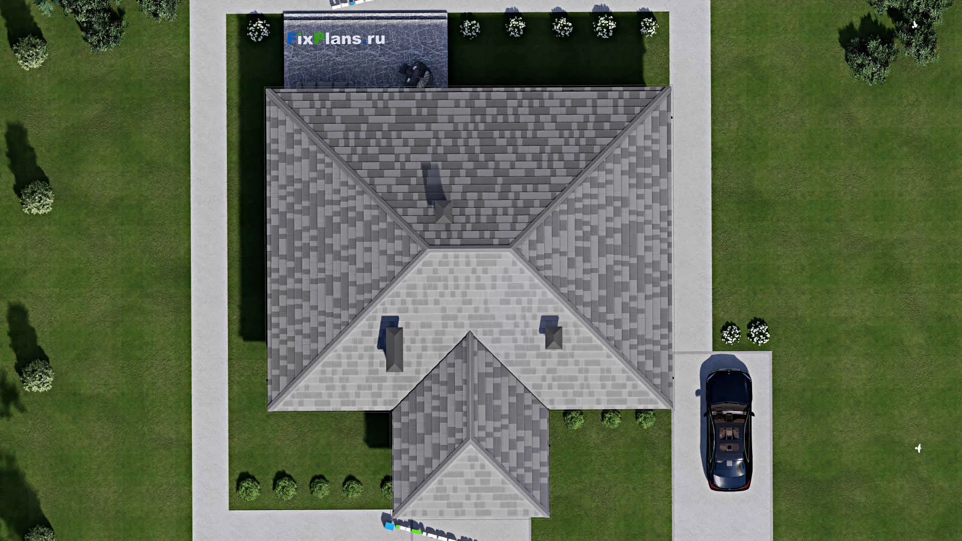 F-12086 - Проект одноэтажного дома 16 на 20, площадью 180 м² с террасой и 3 спальнями