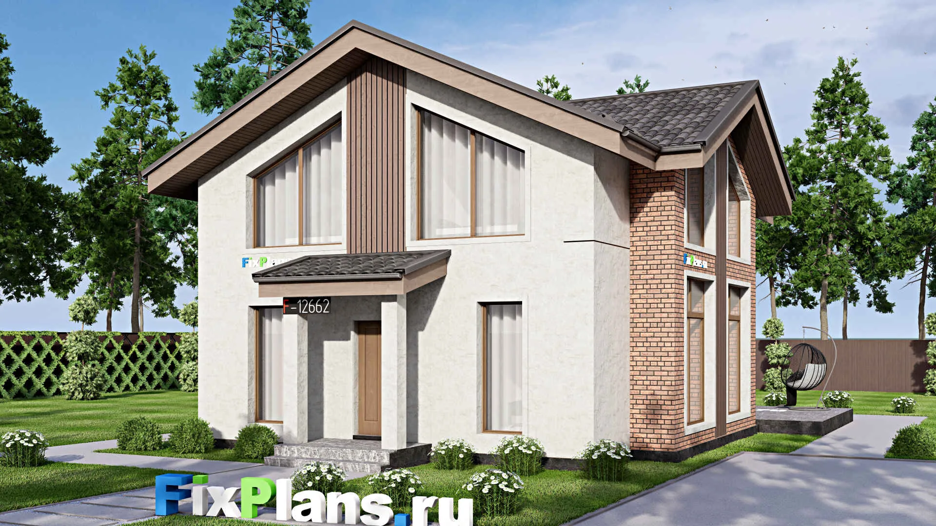 F-12662 - Проект дома с мансардой 11 на 15, площадью 140 м² с террасой и 3 спальнями