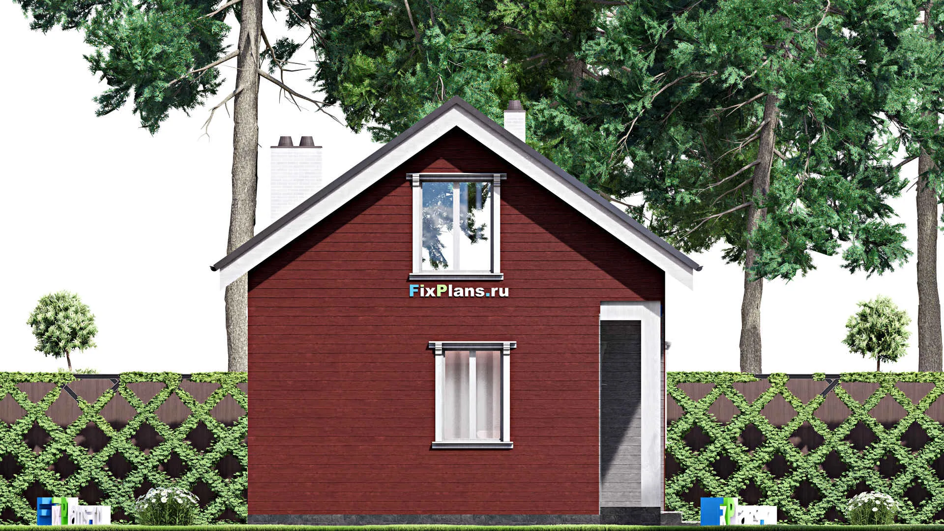 F-15569 - Проект бани 7 на 9, площадью 60 м² с комнатой отдыха, терассой, мансардой, санузлом и спальней