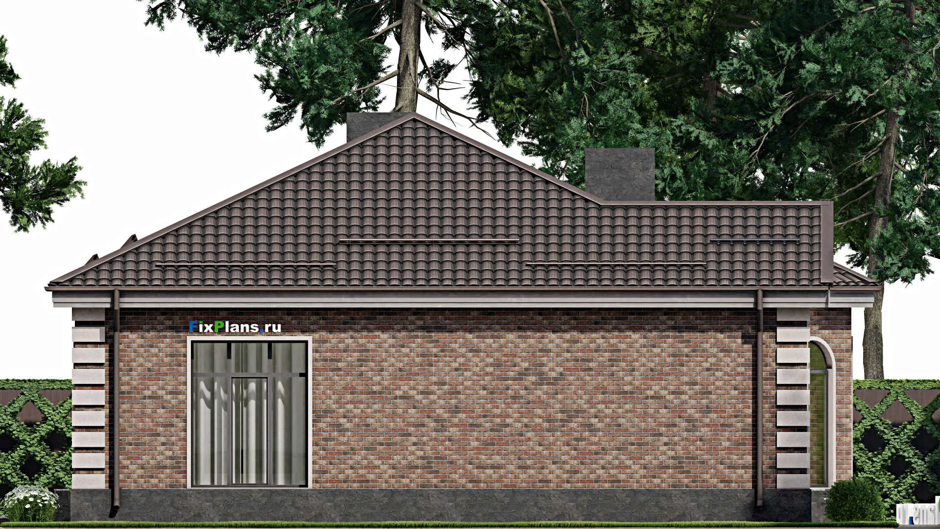 F-2078 - Проект одноэтажного дома 13 на 13, площадью 130 м² с террасой и 3 спальнями