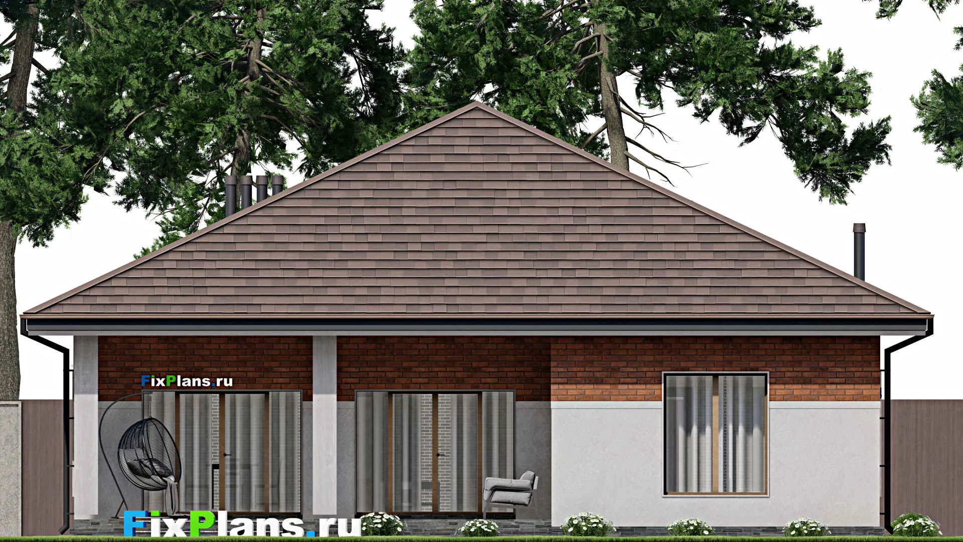 F-9782 - Проект одноэтажного дома 14 на 17, площадью 170 м² с террасой и 3 спальнями