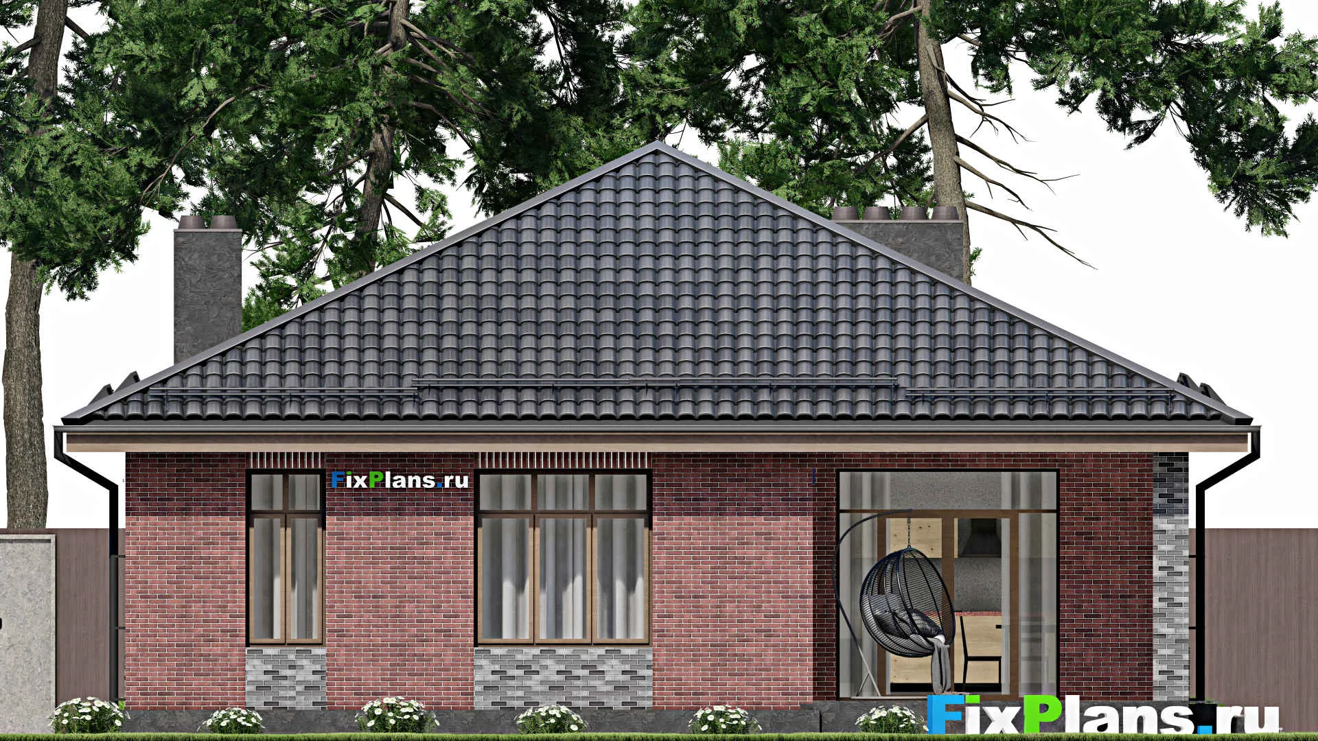 F-8468 - План одноэтажного дома 12 на 16, площадью 140 м² с террасой, баней и 2 спальнями