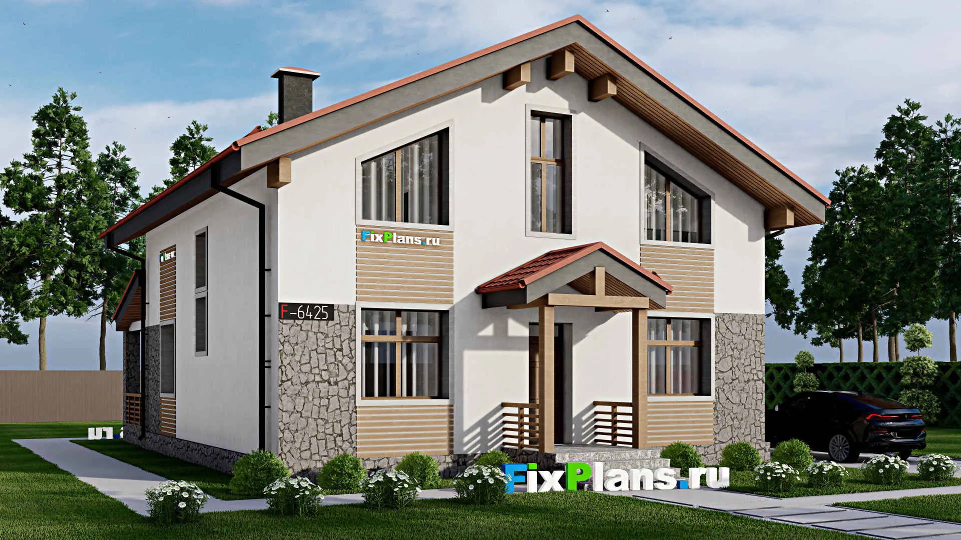 F-6425 - Проект дома с мансардой 11 на 16, площадью 220 м² с террасой и 5 спальнями