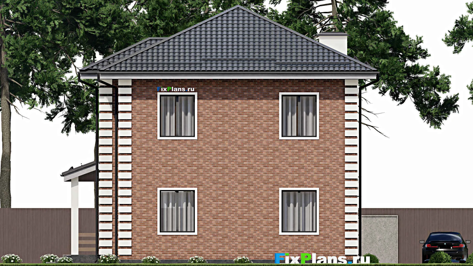 F-4517 - Проект двухэтажного дома 11 на 11, площадью 200 м² с террасой и 4 спальнями