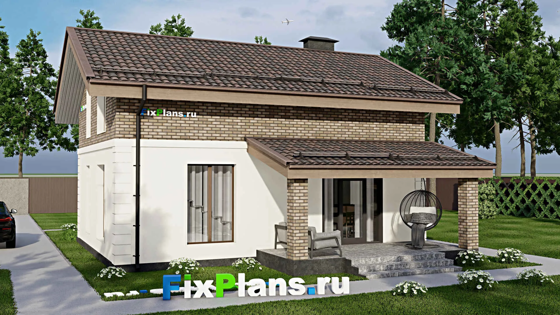 F-4796 - Планы дома с мансардой 9 на 11, площадью 140 м² с террасой и 3 спальнями