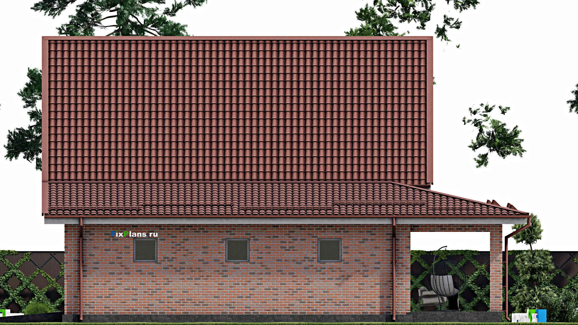 F-3032 - Планы дома с мансардой 13 на 15, площадью 210 м² с террасой, гаражом на 2 машины и 3 спальнями