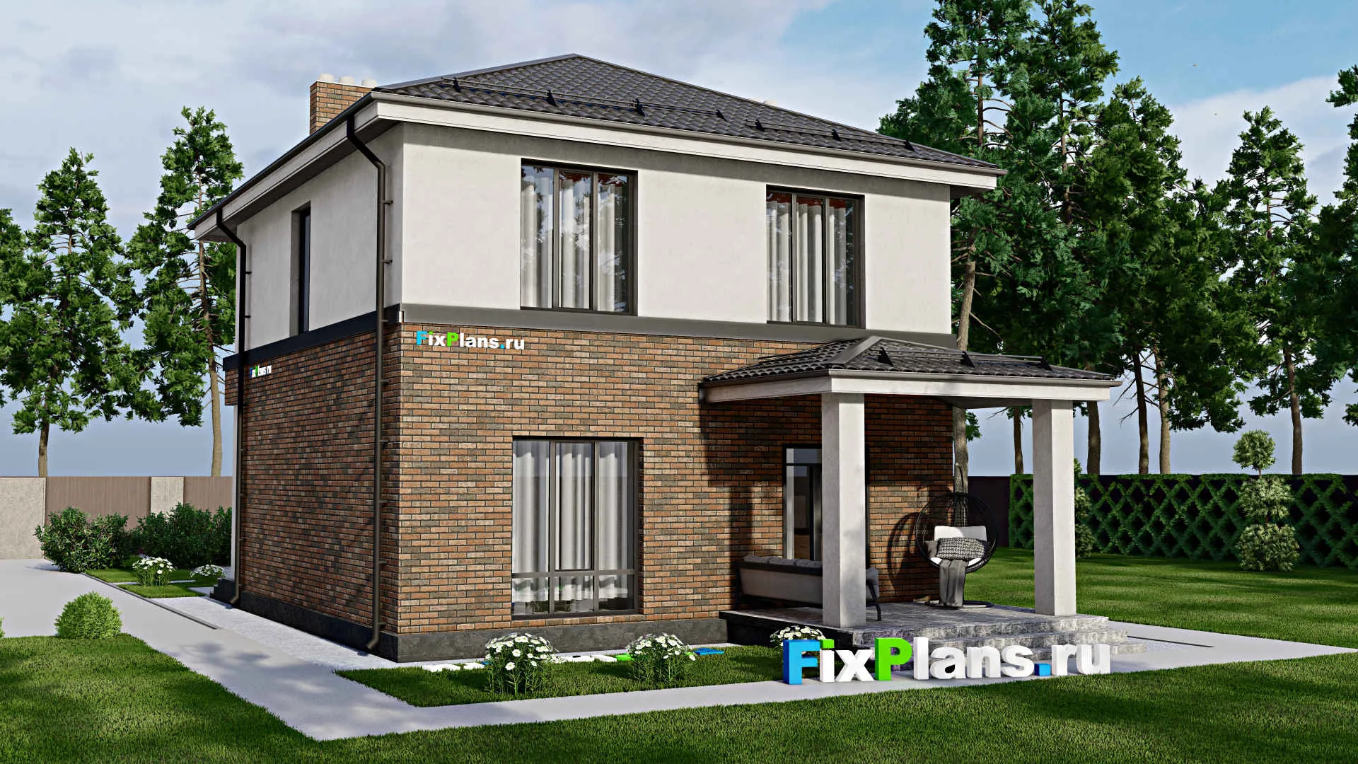 F-2546 - Проект двухэтажного дома 10 на 11, площадью 160 м² с террасой, балконом и 3 спальнями