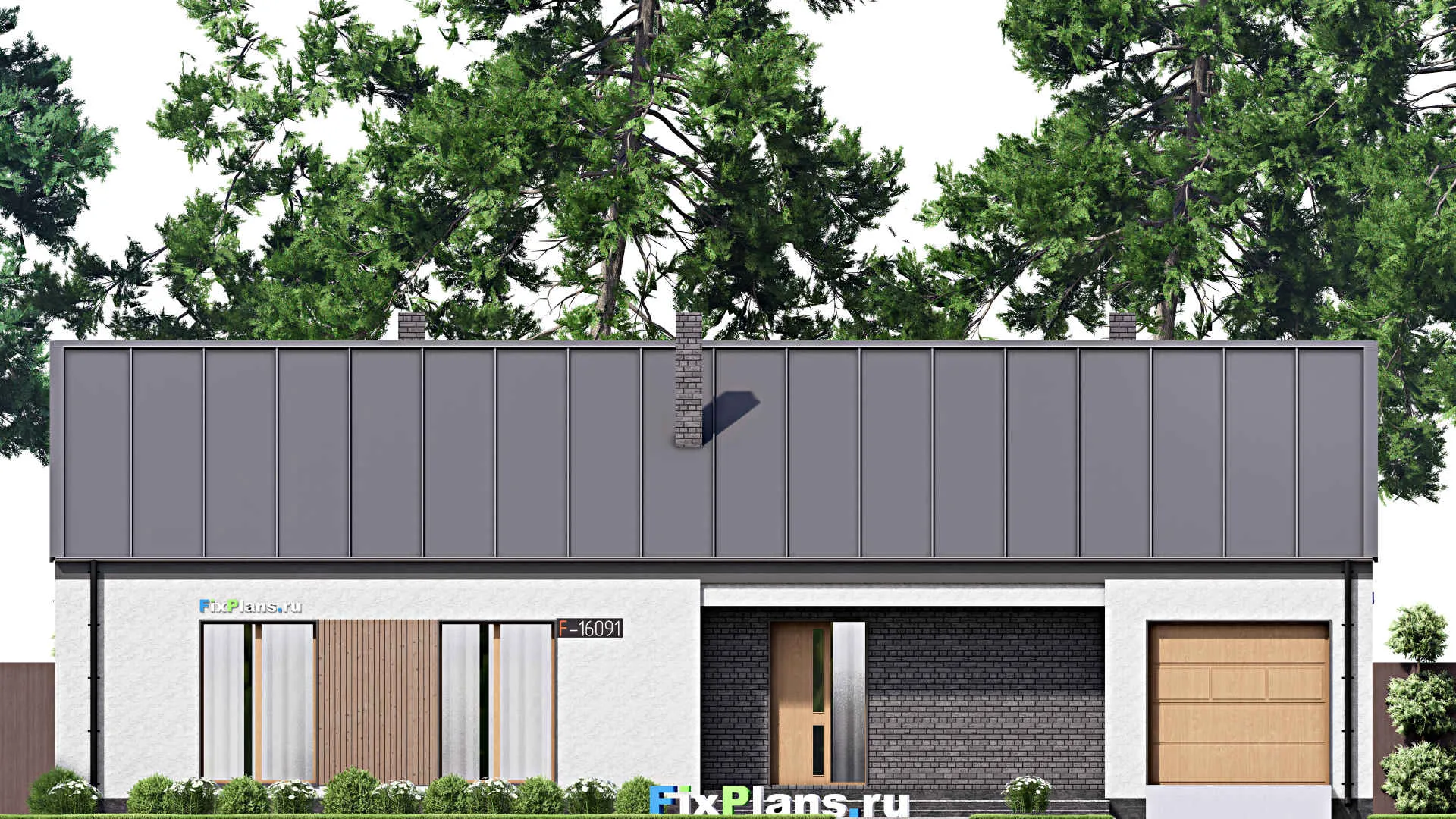 F-16091 - Проект одноэтажного дома 12 на 20, площадью 180 м² с террасой, гаражом на 1 машину и 3 спальнями