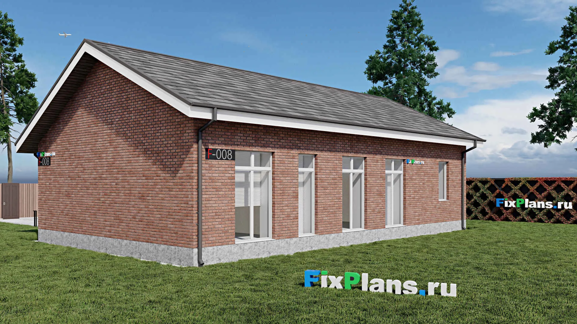 F-0008 - Проект одноэтажного дома 11 на 16, площадью 130 м² с террасой и 3 спальнями