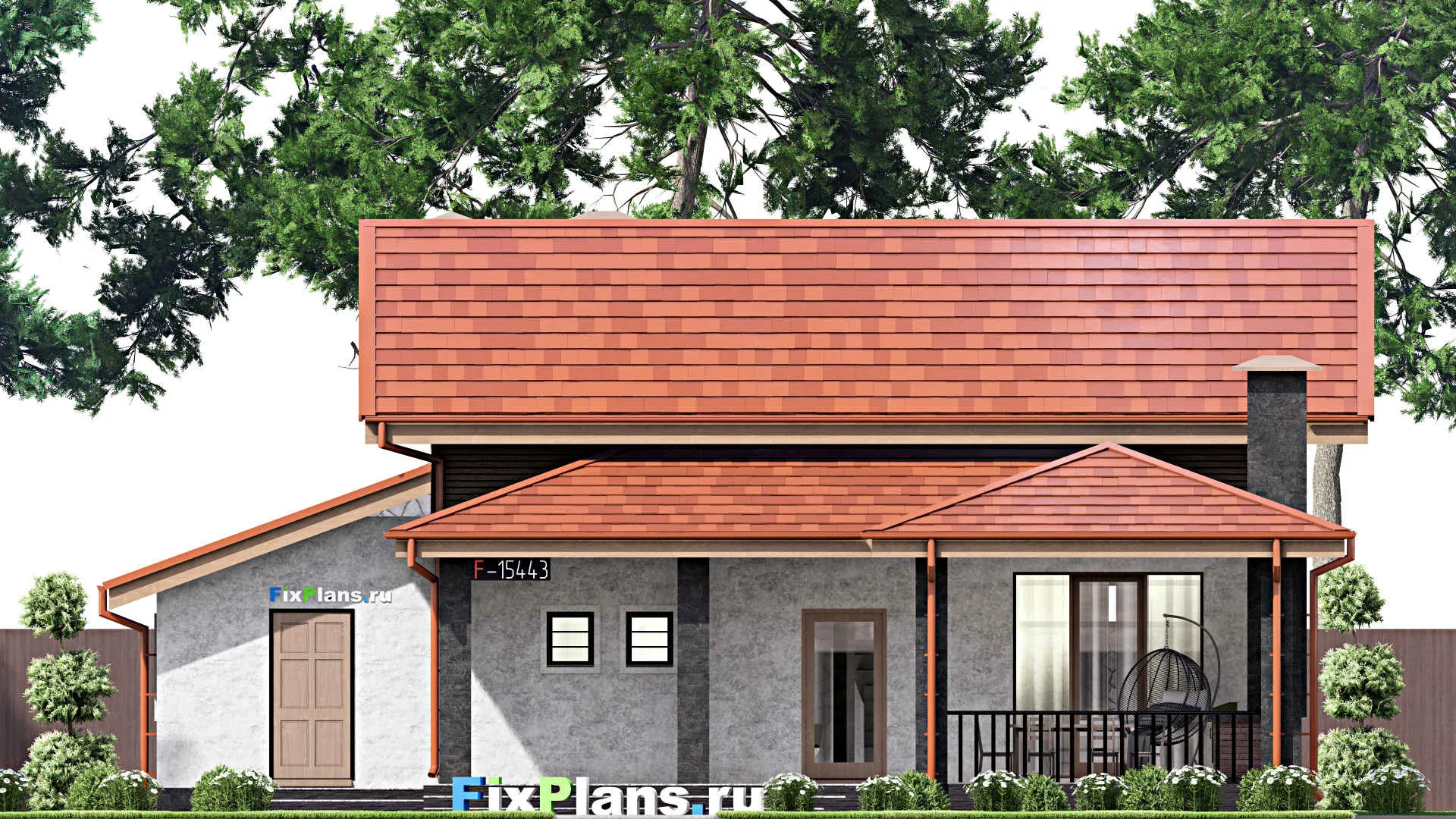 F-15443 - Проект бани 11 на 15, площадью 130 м² с комнатой отдыха, терассой, мансардой, санузлом и 2 спальнями