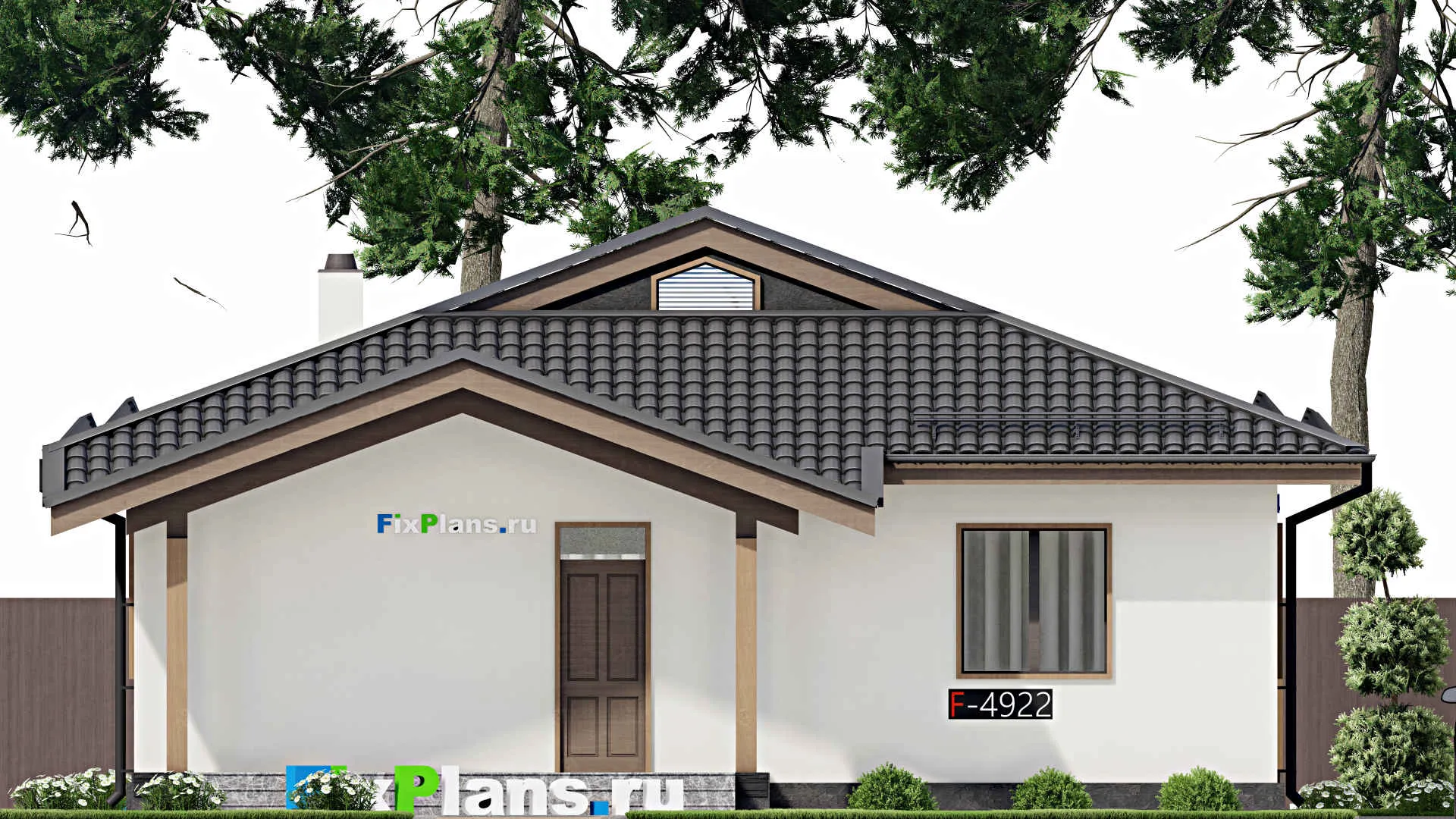 F-4922 - Проект одноэтажного дома 11 на 13, площадью 150 м² с террасой и 2 спальнями