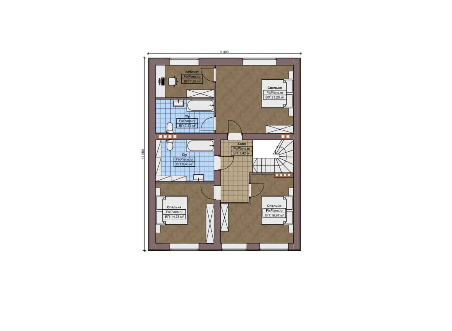 F-10106 - Планы дома с мансардой 14 на 16, площадью 260 м² с террасой, баней и 3 спальнями