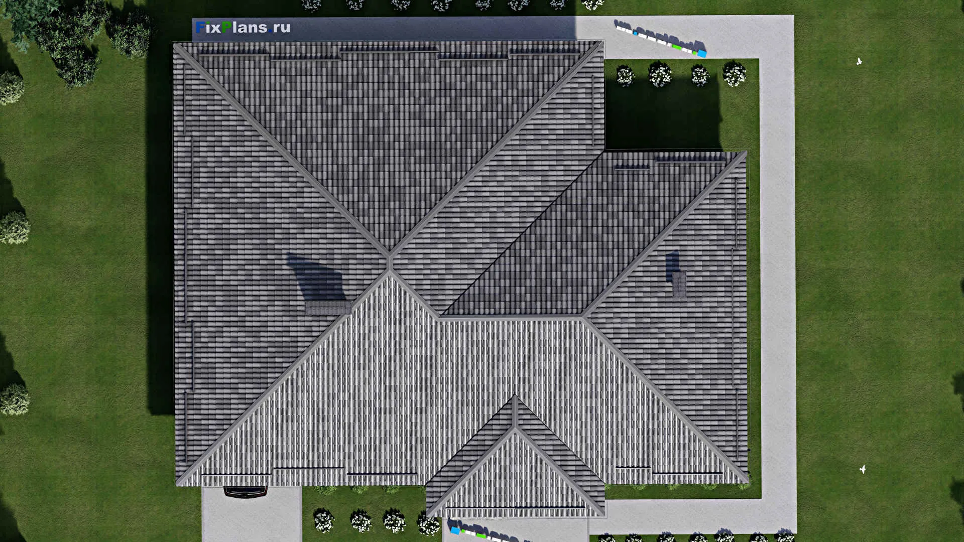 F-7730 - План одноэтажного дома 15 на 19, площадью 310 м² с террасой и 4 спальнями