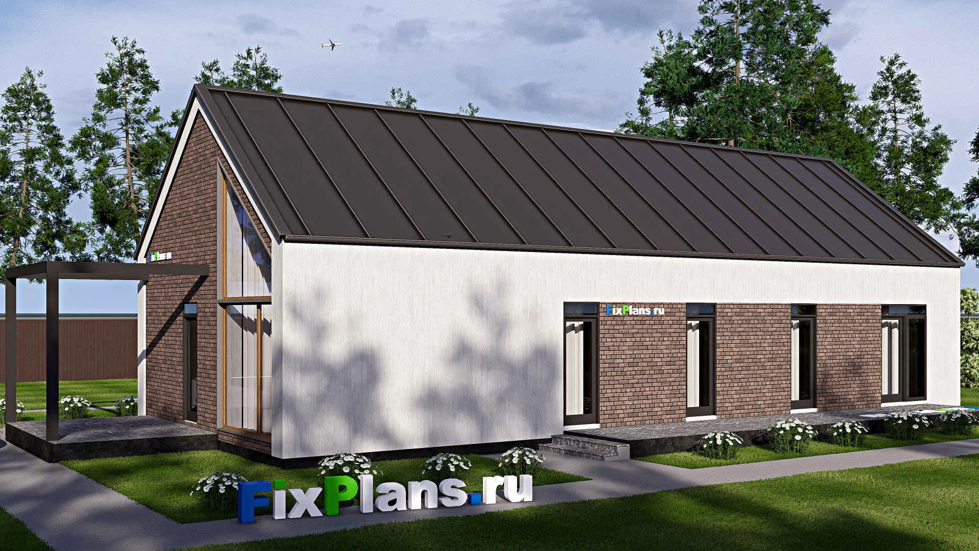 F-16460 - Проект одноэтажного дома 12 на 22, площадью 160 м² с террасой и 3 спальнями